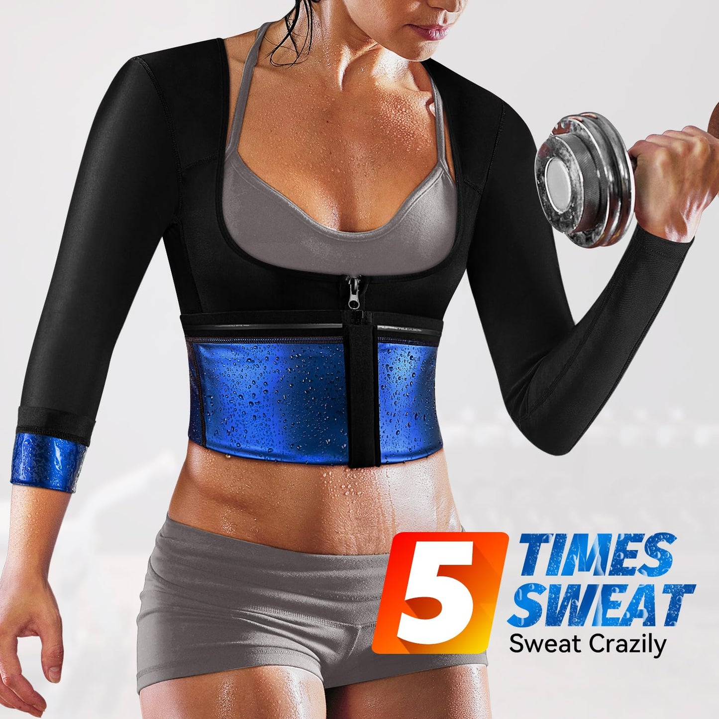 MATKAO Sauna Suit Women Sauna Shirt for Women Sweat Suit for Weight Loss Waist Trainer Vest Sauna Shirt Long Sleeve with Zipper(XL)