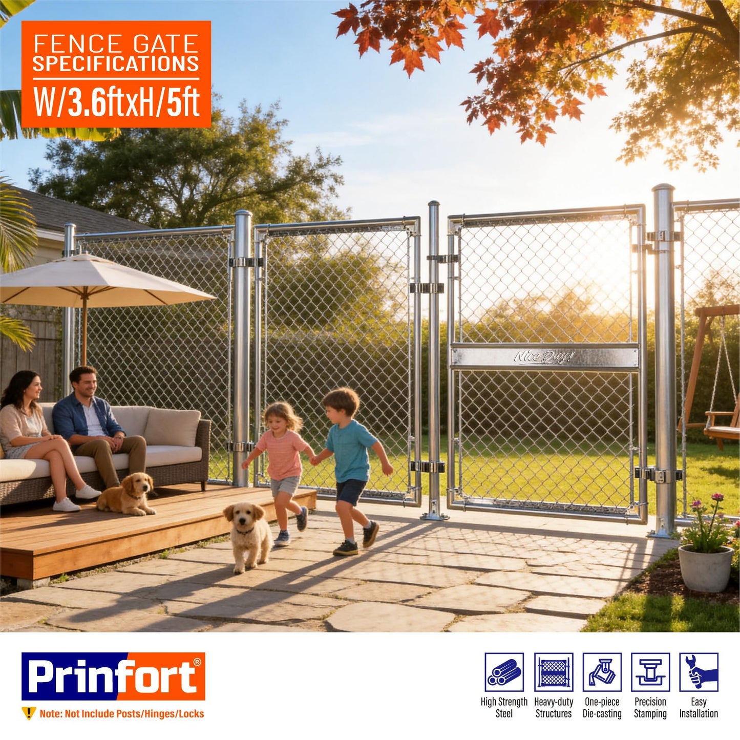 4x5FT(43.3" W x 59.0" H) Heavy Duty Chain Link Gate Easy Installation, Galvanized Steel Chain Link Gate Kit for Yard丨Pet Enclosure丨Backyard（Includes Galvanized Steel Pipes）
