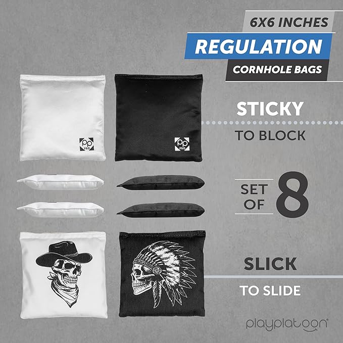 Professional Cornhole Bags - Set of 8 Regulation All Weather Double Sided - Sticky Side/Slick Side Bean Bags for Pro Corn Hole Game