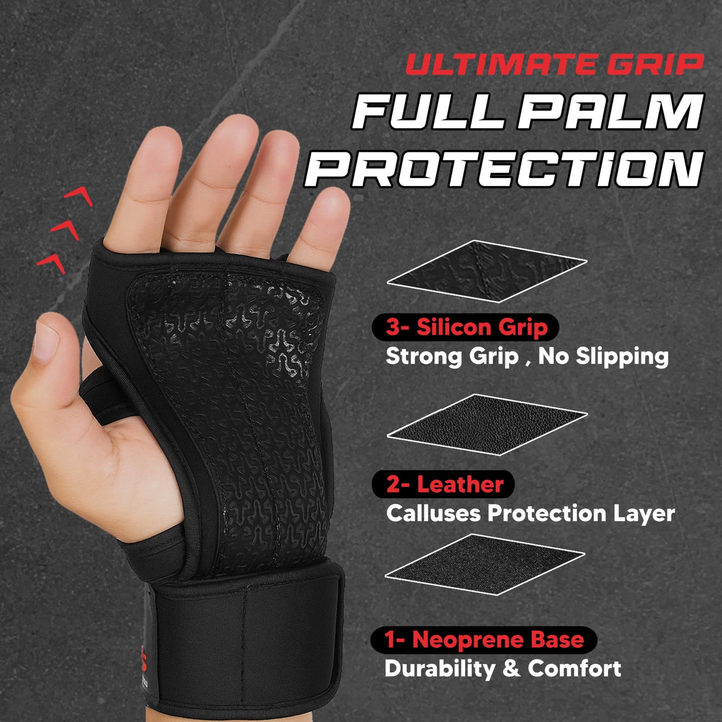 FITNESS FORCE Ventilated Weightlifting Gloves Workout Gloves for Men & Women with Built-in Wrist Wraps Fingerless Gym Gloves for Men Perfect for Exercise Fitness, Weight Lifting, Cross Training
