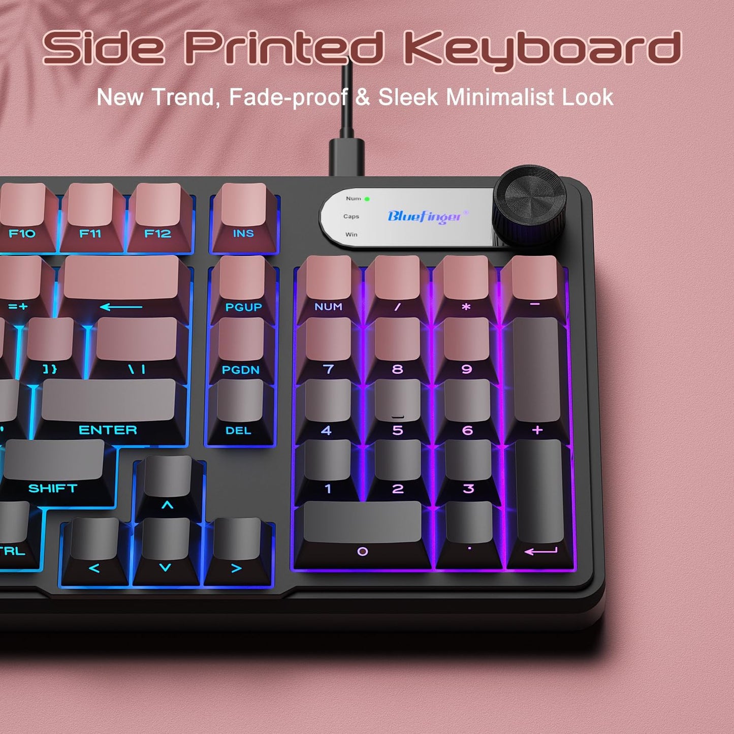 BlueFinger 98 RGB Gaming Keyboard, Keys USB Wired Keyboard with Rainbow Backlit, Volume Knob & Screen, Quiet Typing