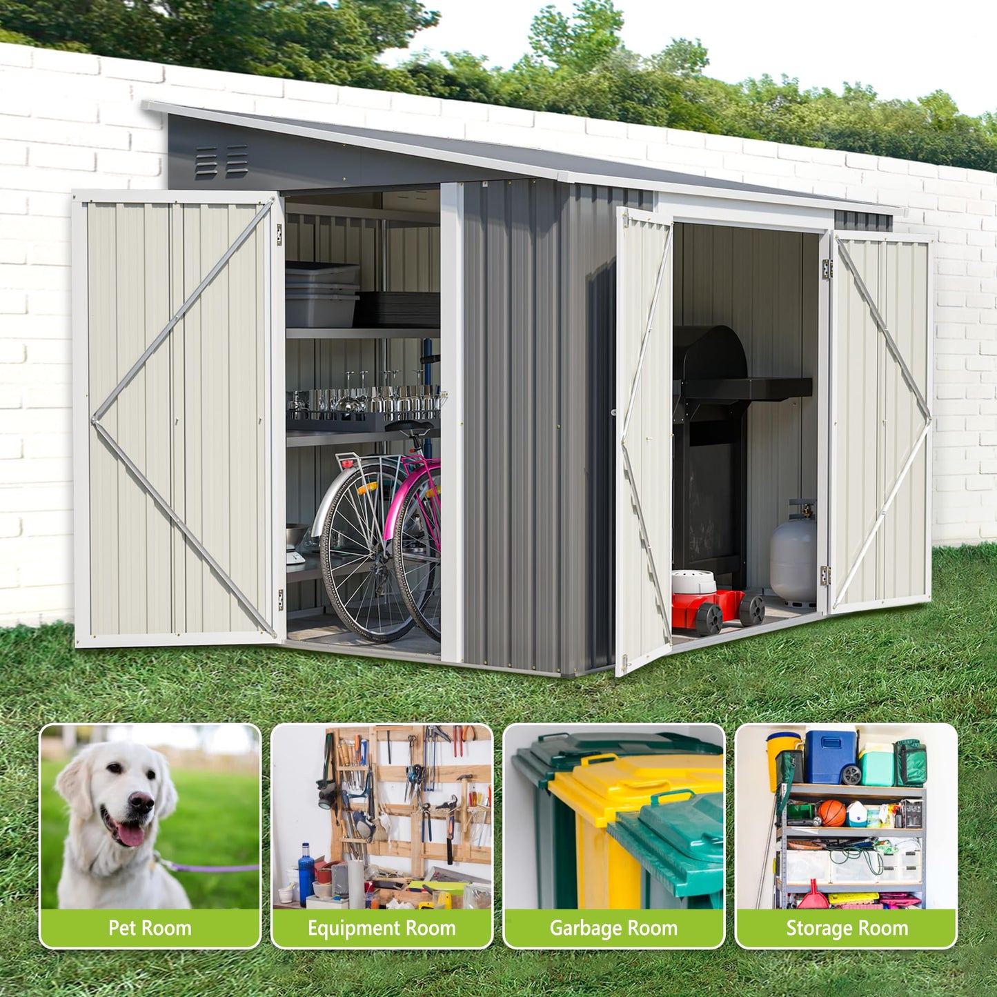 Thanaddo 6x8FT Lean to Shed Metal Outdoor Storage Sheds with Floor Frame,Large Tool&Lawn Mower Shed with Two Lockable Doors for Garden Backyard Patio Storage,Outside Waterproof Storage Shed