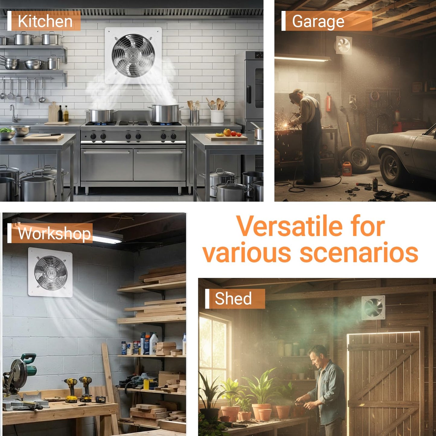 10" Kitchen Exhaust Fan with Variable Speed Controller, 1038CFM Wall Mount Ventilation Fans, Metal Attic Exhaust Fan, Small Fume Extractor Ventilation Fan for Kitchen Bathroom Shop Smoking Room Garage