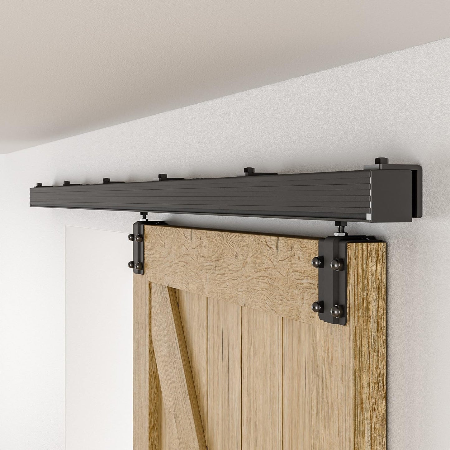 CCJH 6.6FT/79'' Box Rail Sliding Barn Door Hardware Kit Aluminium Alloy Wall Mount, Smooth and Heavy Duty for Single Door