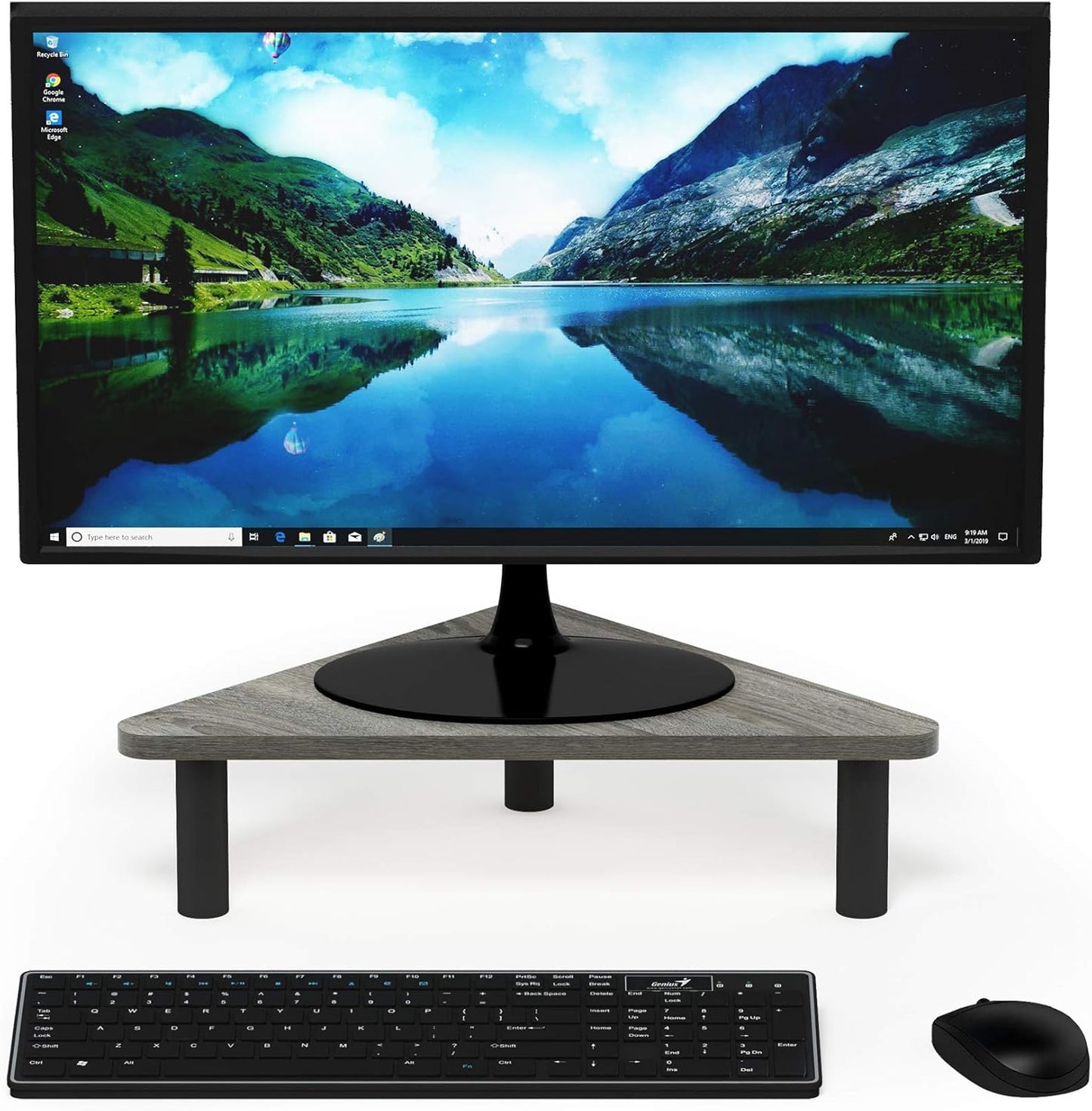 Furinno Corner Monitor Stand - French Oak Grey/Black