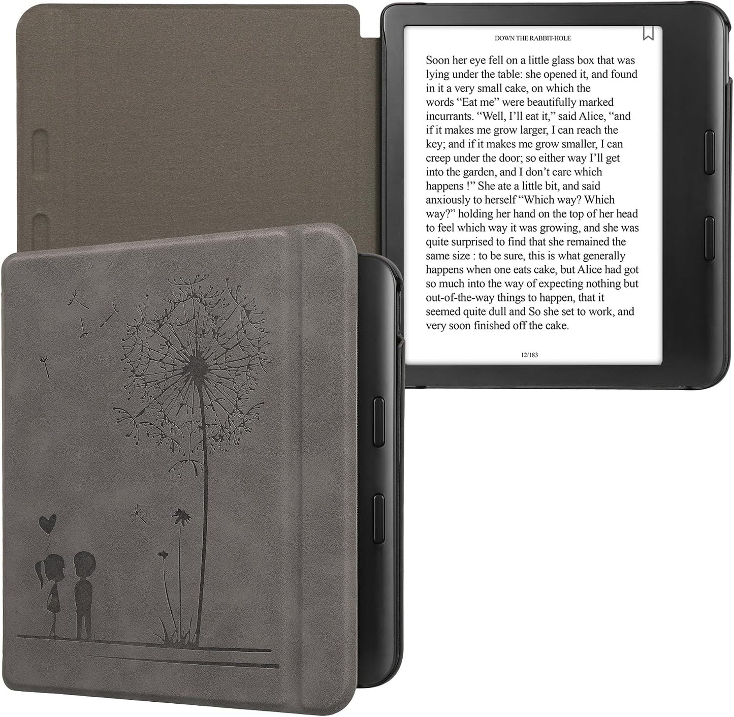 kwmobile Dandelion Love Grey Cover for Kobo Libra - Stylish eReader Case