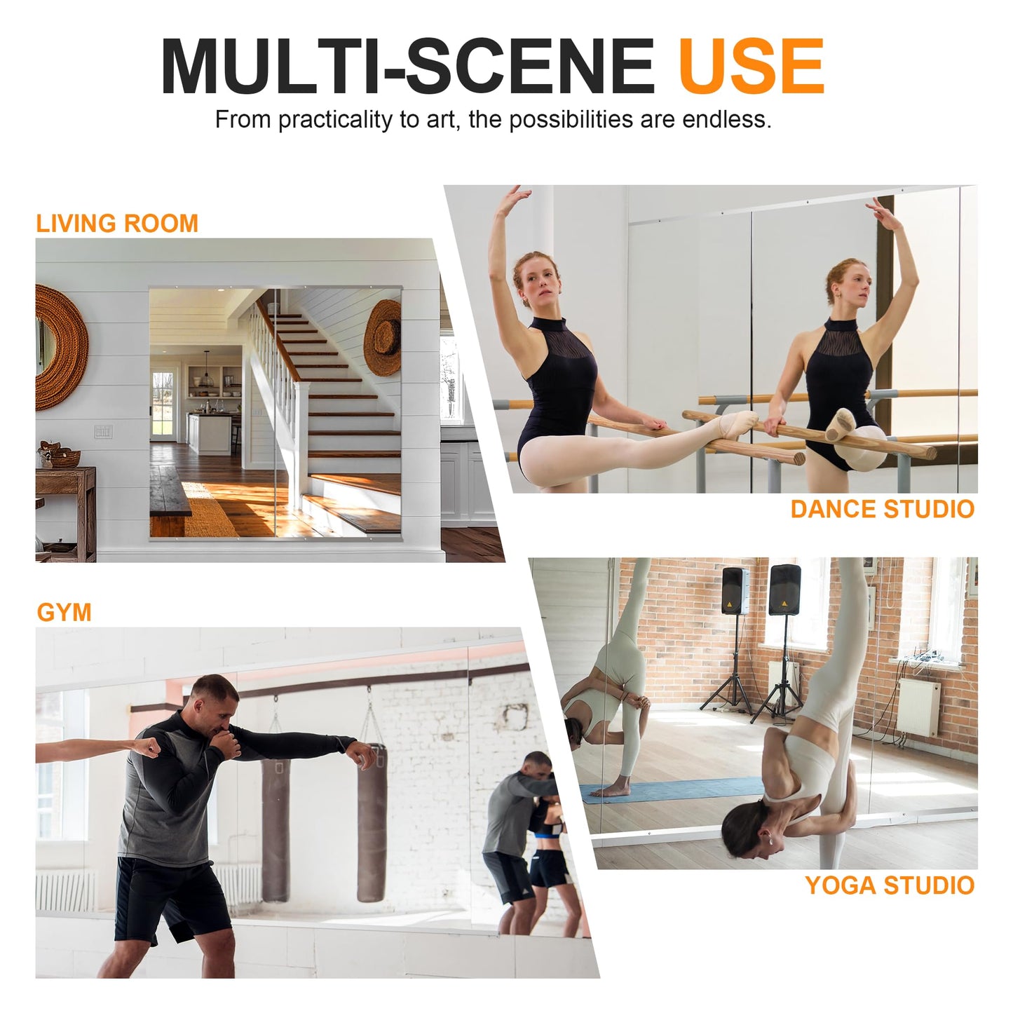 Delma Home Gym Mirror,48''x24''x2PCS Silver,Large Full Body Tempered Glass Frameless, Wall-Mounted for Gym, Yoga, Garage, Bedroom, Bathroom