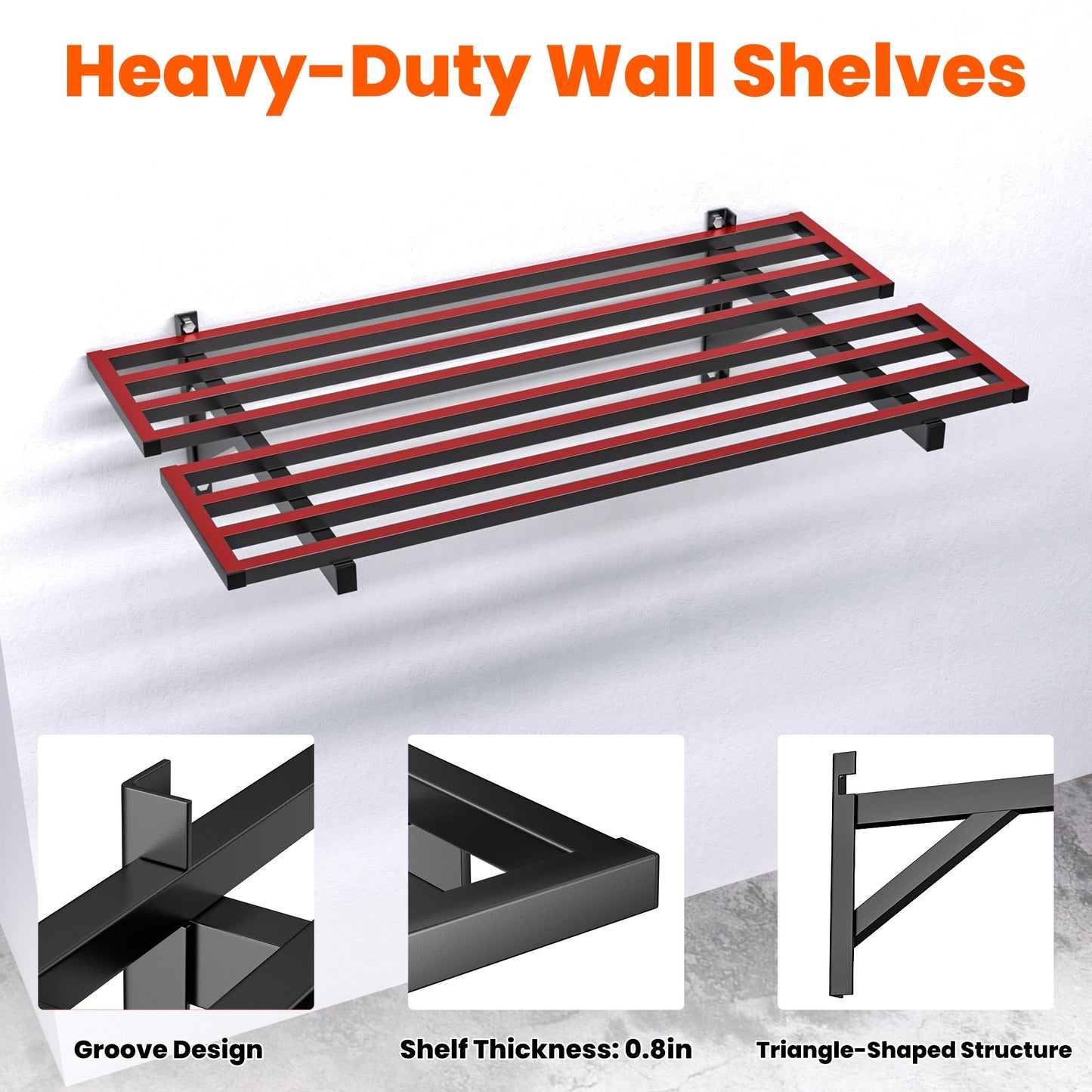 Ultrawall Heavy Duty Garage Wall Shelves, 2 x 4 ft Wall Mounted Storage Shelves, Holds Up to 800Lbs, 2Pack, Black