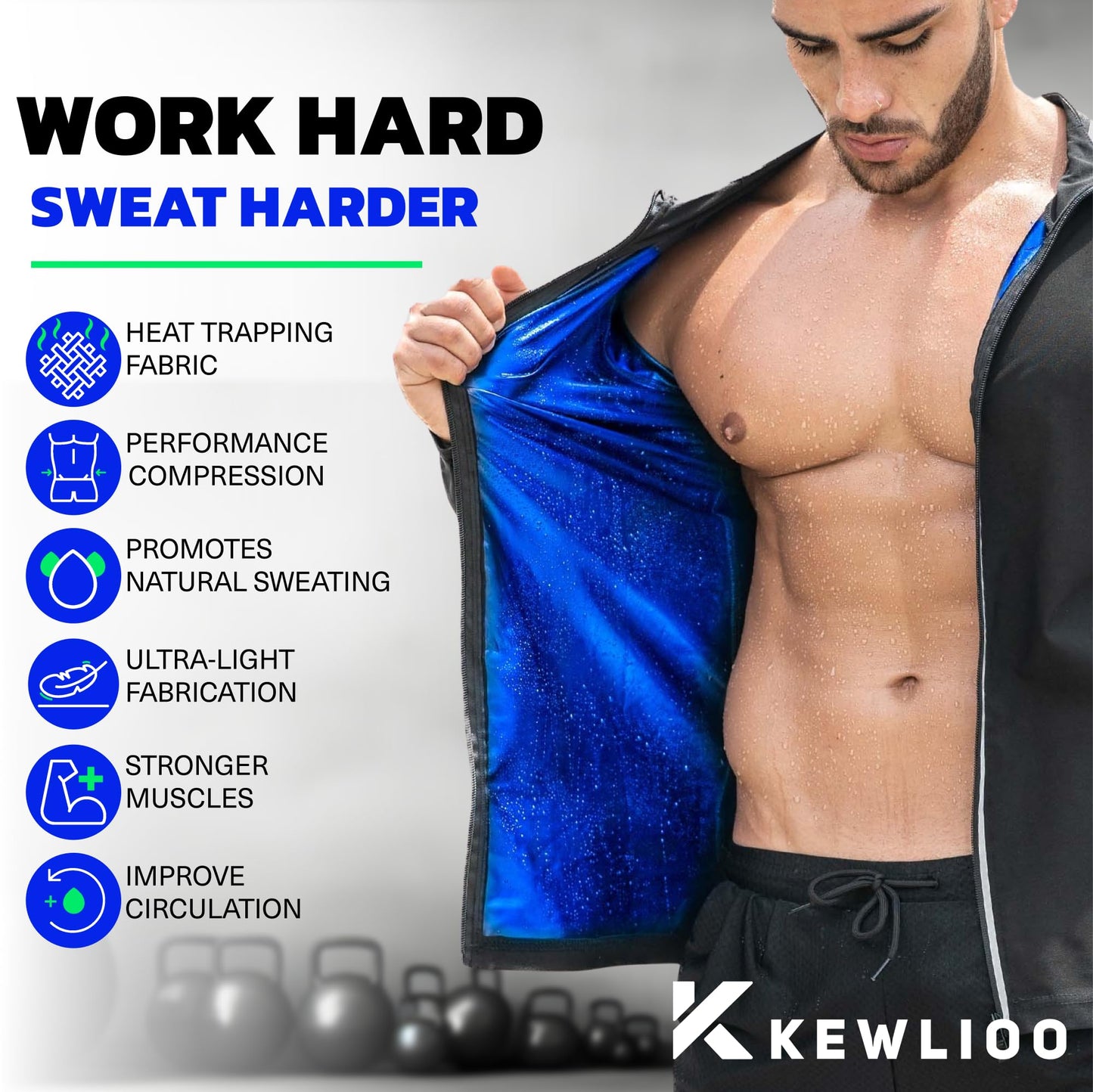 Kewlioo Pro Men's Heat Trapping Sauna Jacket - Zip Up Sauna Suit For Men, Sauna Long Sleeve Sweat Shirt for Gym, Workouts