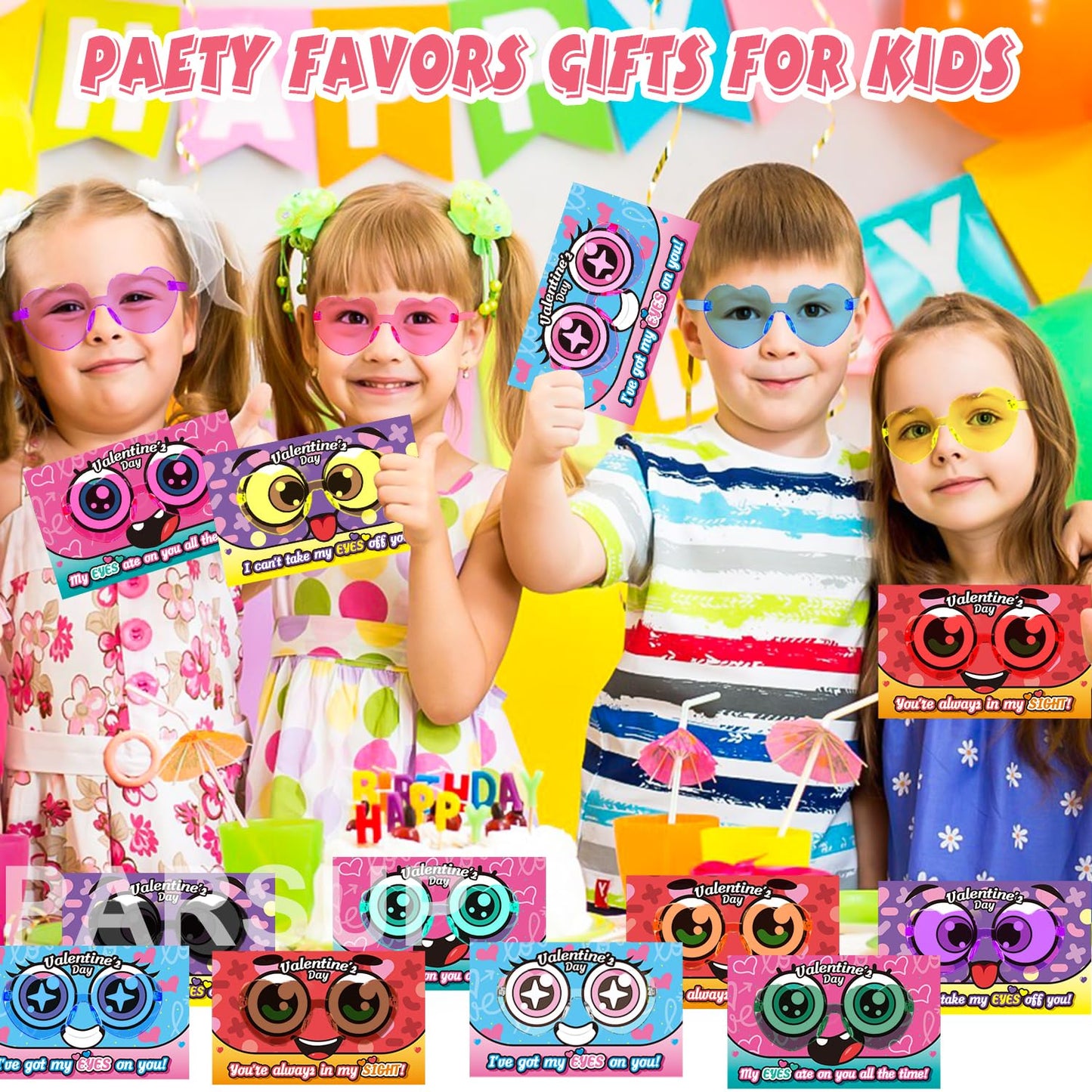 PARSUP 28 Pcs Valentine's Day Greeting Cards with Heart Shape Glasses - Plastic Eyeglass Case Filler Toys Party Favor Supplies Gfit Bag Stuffer for Valentines Day Classroom Exchange Gifts