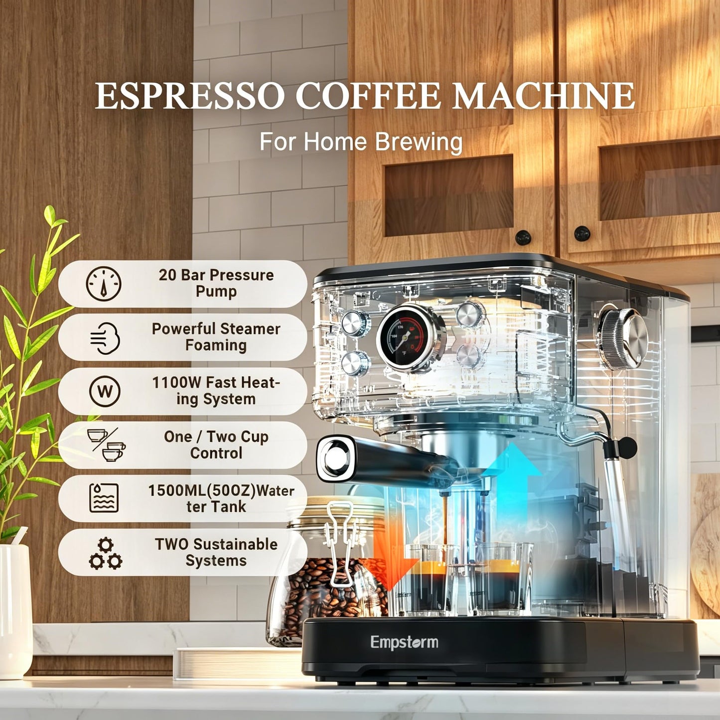 Empstorm 20 Bar Espresso Machine with Milk Frother Steam, for Nespresso Original Capsules Espresso maker 2 IN 1 expresso maker, Professional Cappuccino Expresso Machine for Home Or Office