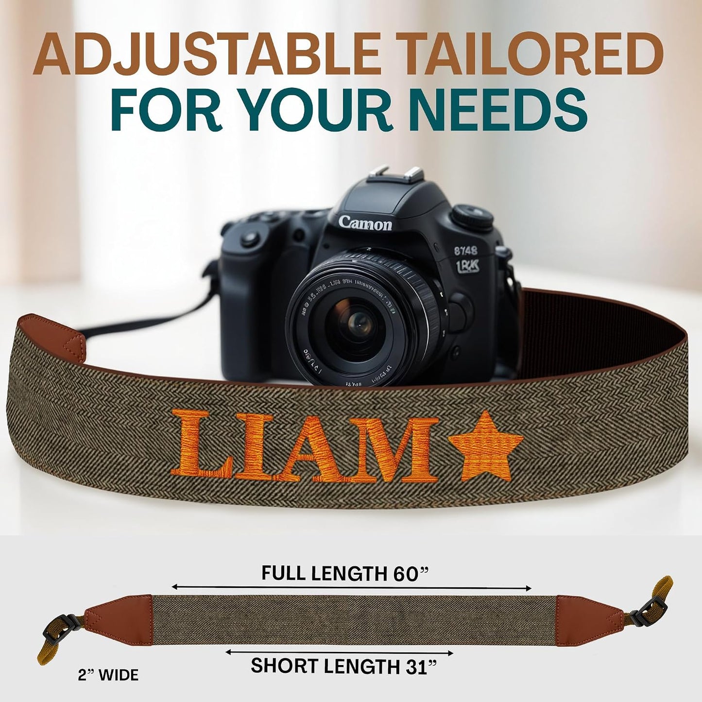 Custom Camera Strap, Embroidered Name Camera Strap Padded Universal Fit Neck Shoulder & Crossbody Strap Quick Release