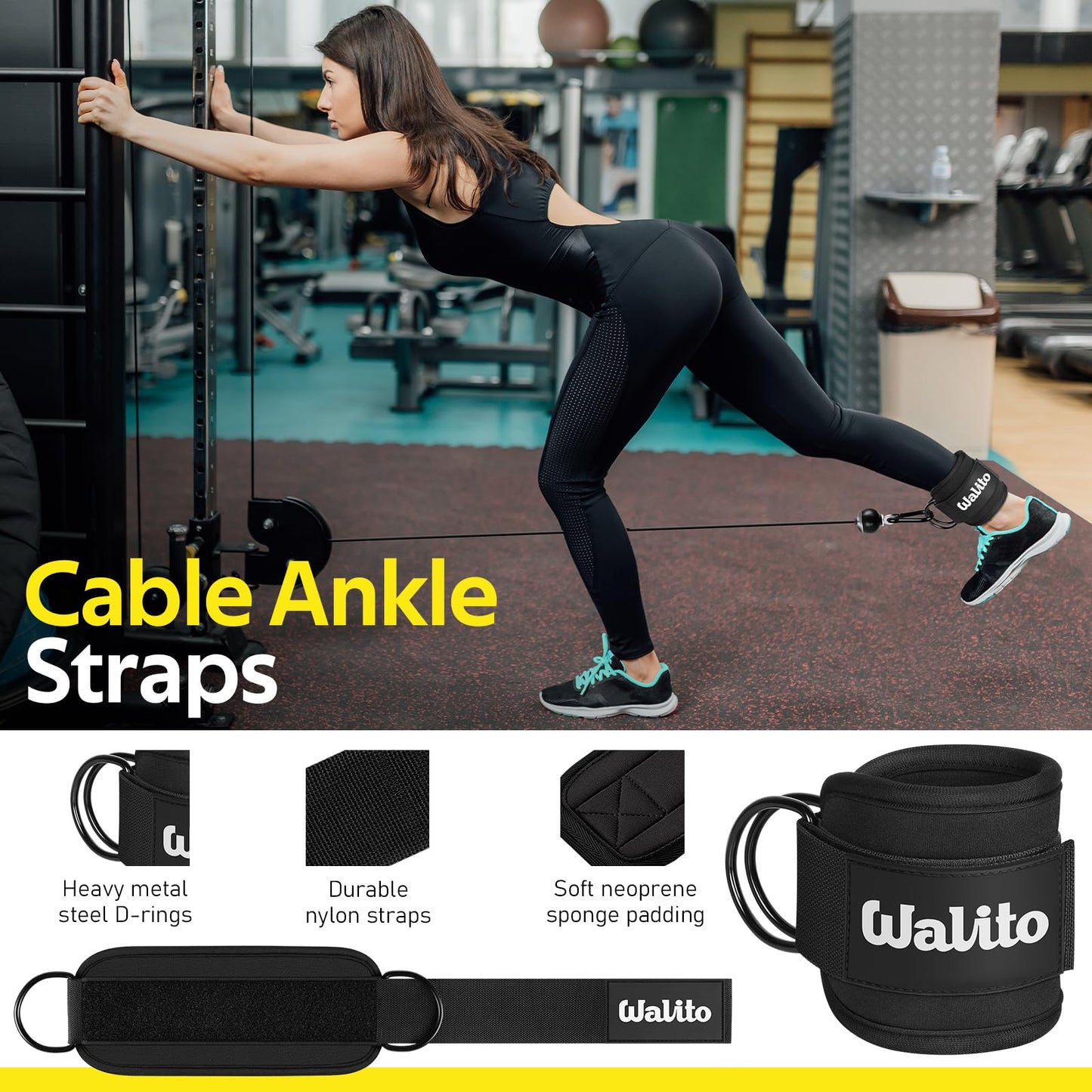 WALITO 8Pcs Barbell Pad Set for Hip Thrust - Squat Pad,Gym Accessories for Women with Bar Bad,Bench Press, with Gym Ankle Straps,Resistance Bands for Working Out,Lifting Strap,Carry Bag (Black)