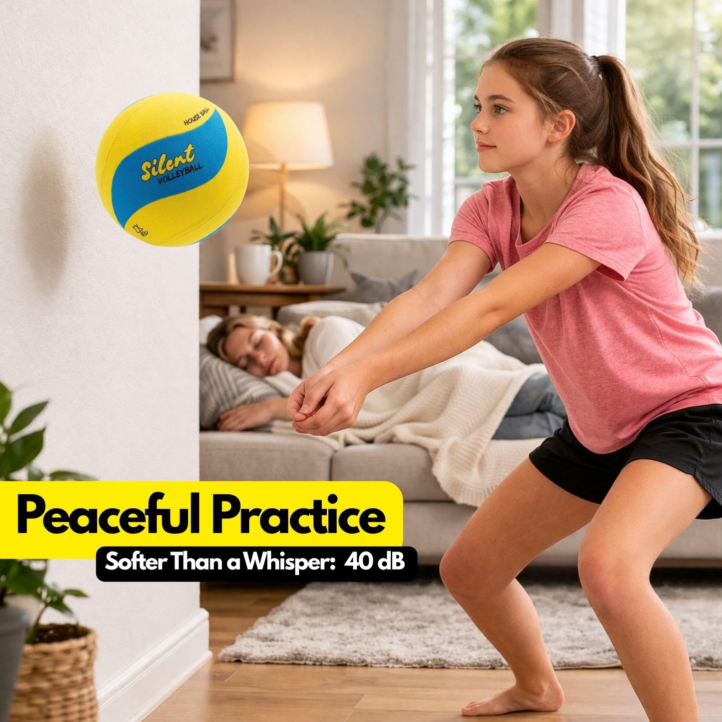 VbStar Volleyball Trainer with Silent House Ball – Indoor Practice Training Set with Serve Trainer Belt and Quiet Indoor Volleyball for Beginners & Advanced Players