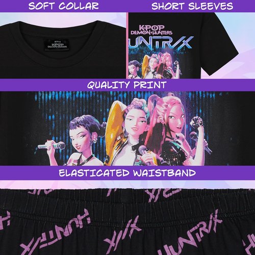 KPop Demon Hunters | Officially Licensed 2-Pc Pajamas Set for Girls, Ages 5-14 | Soft T-Shirt & Shorts Lounge Set