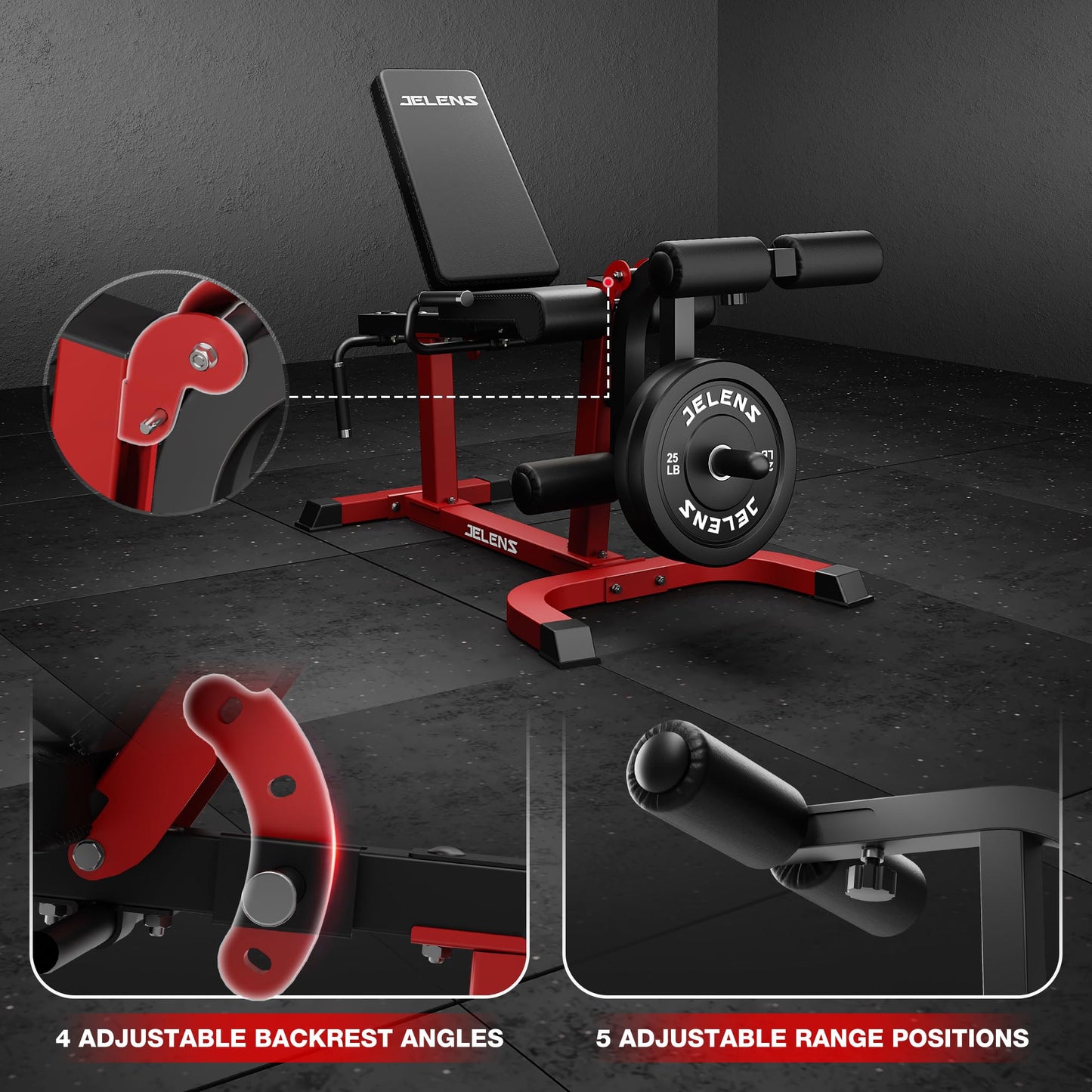 JELENS J10 Leg Extension and Curl Machine, Adjustable Leg Curl Machine for Home Gym, Seated Leg Extension and Lying Curl Machine for Lower Body Workouts (Red, Classical)
