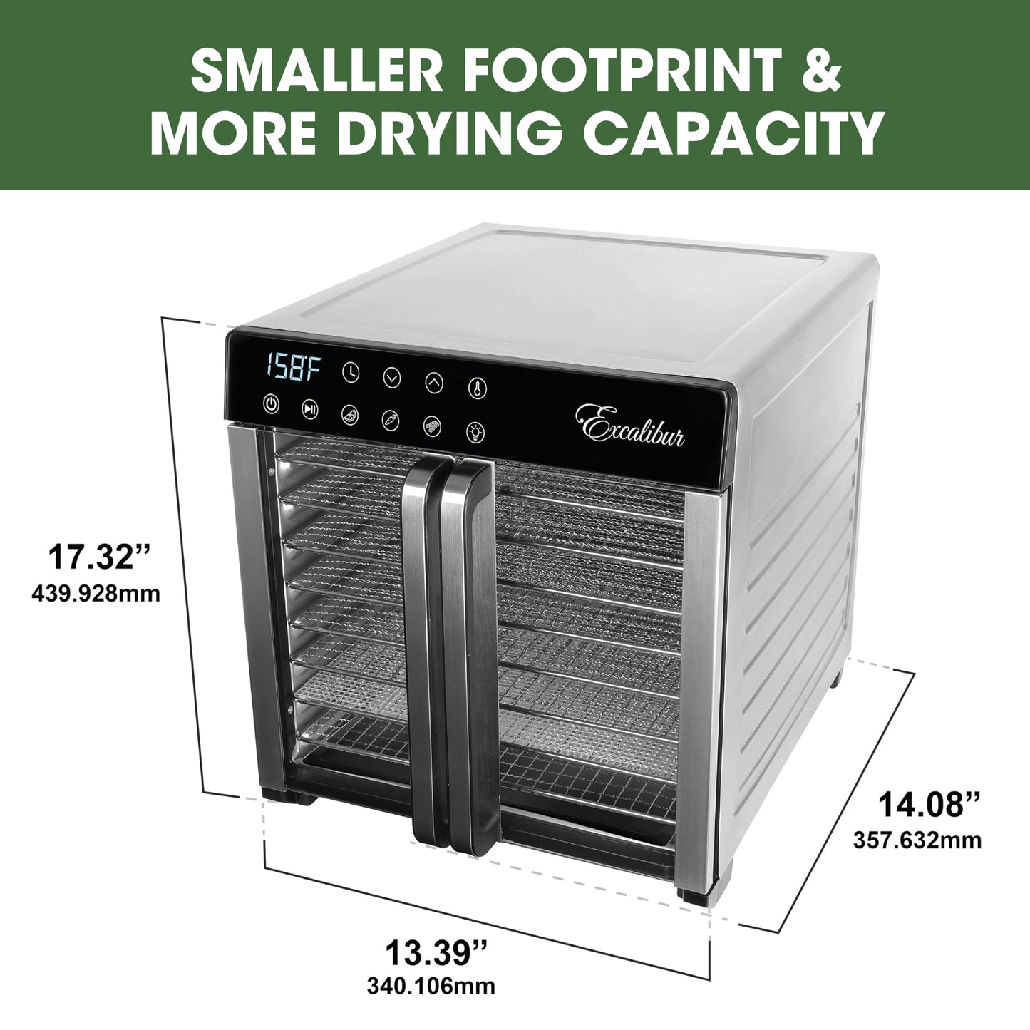Excalibur Food Dehydrator 8-Tray for Jerky, Fruit, Vegetables, Herbs, Pet Treats, 7.2 Cu Ft Drying Space with Adjustable Temperature Control and 80 hour digital timer, 8-Tray, Stainless Steel