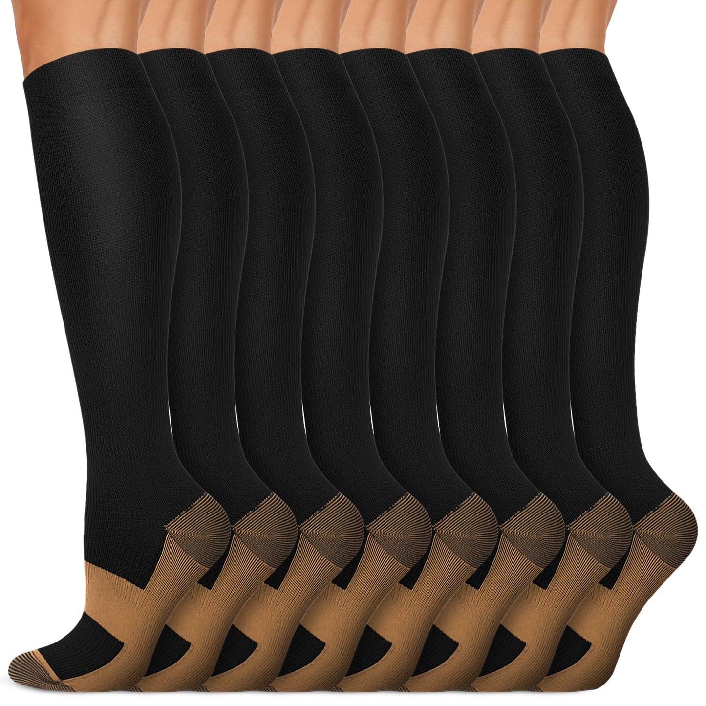 Copper Compression Socks 15-20 mmHg for Men & Women 8 Pairs – Circulation Support for Nurses, Travel, Running, Hiking, Soccer,Gift,Pregnant, Nurses(L/XL)