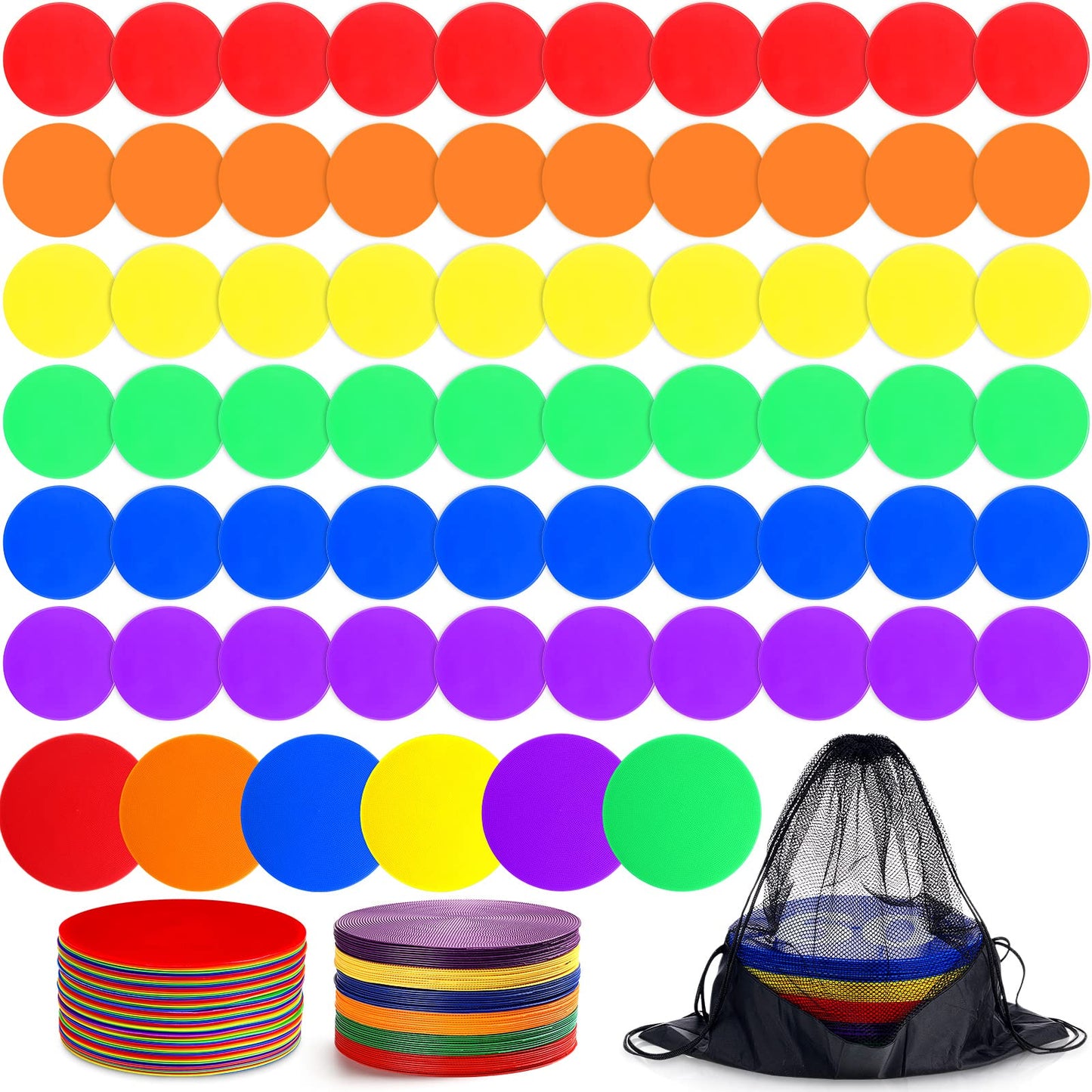 Haull Spot Markers Floor Spots with Bag Non Slip Vinyl Poly Dots for Gym Floor Basketball Football Soccer Sports Speed Agility Training Gym Dance(60 Pcs,4.72 Inch)