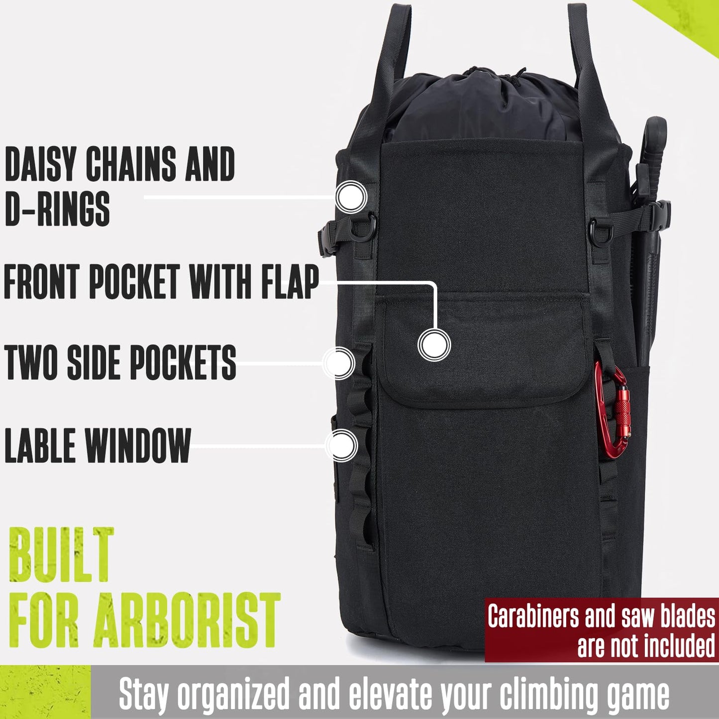 PAMLIAPY Arborist Rope Bag, 35L Tree Climbing Rope Bag, Arborist Equipment Bucket Backpack, Arborist Gear Carrier Bag with Side Pockets, Tough Rock Climbing Backpack, Rock and Tree Climbing Gear