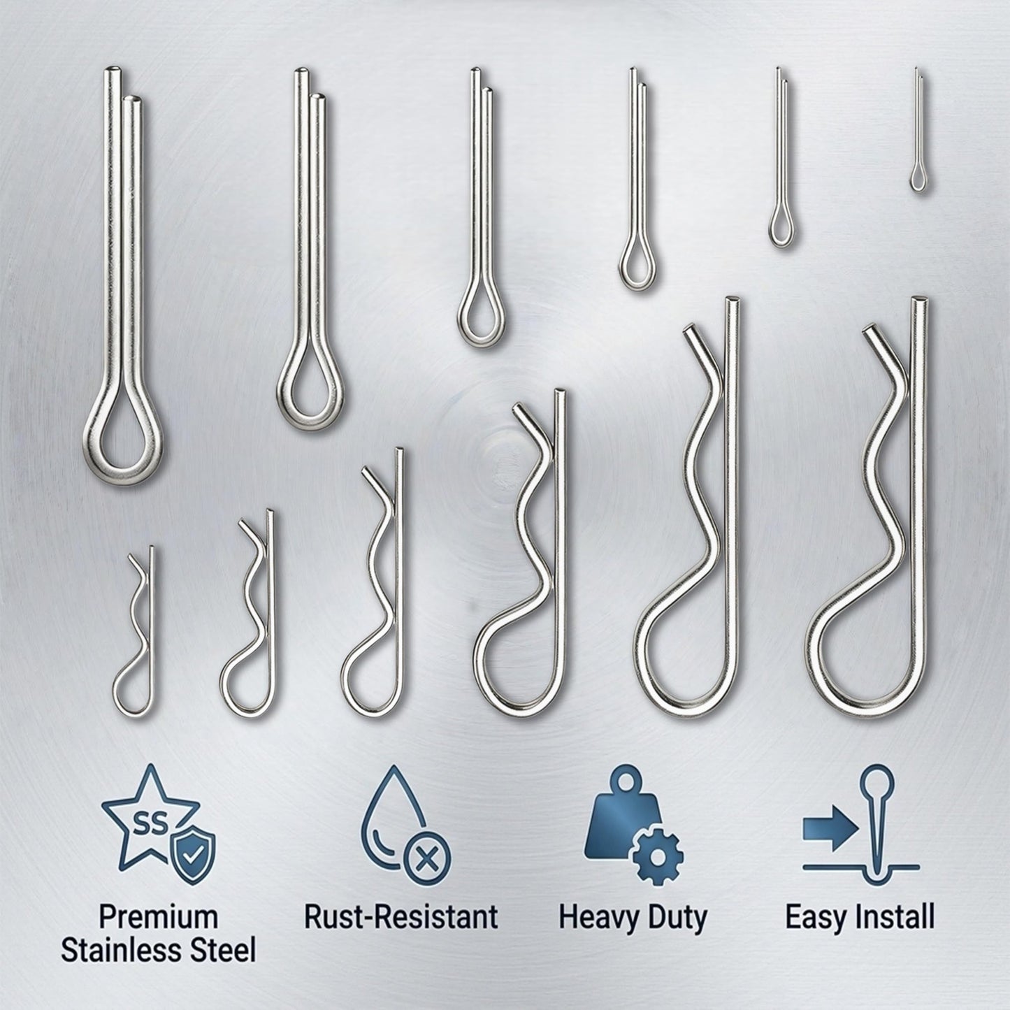 200Pcs 304 Stainless Steel Cotter Pins & R-Clips Assortment Kit, 12 Sizes Hitch Pin Clips for Tractor, Truck, Trailer, and Engine Repair