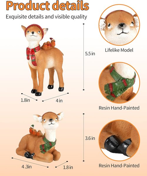 iStatue Reindeer Christmas Decoration - 5.5'' Resin Buck and Doe Set | Indoor Holiday Home Decor