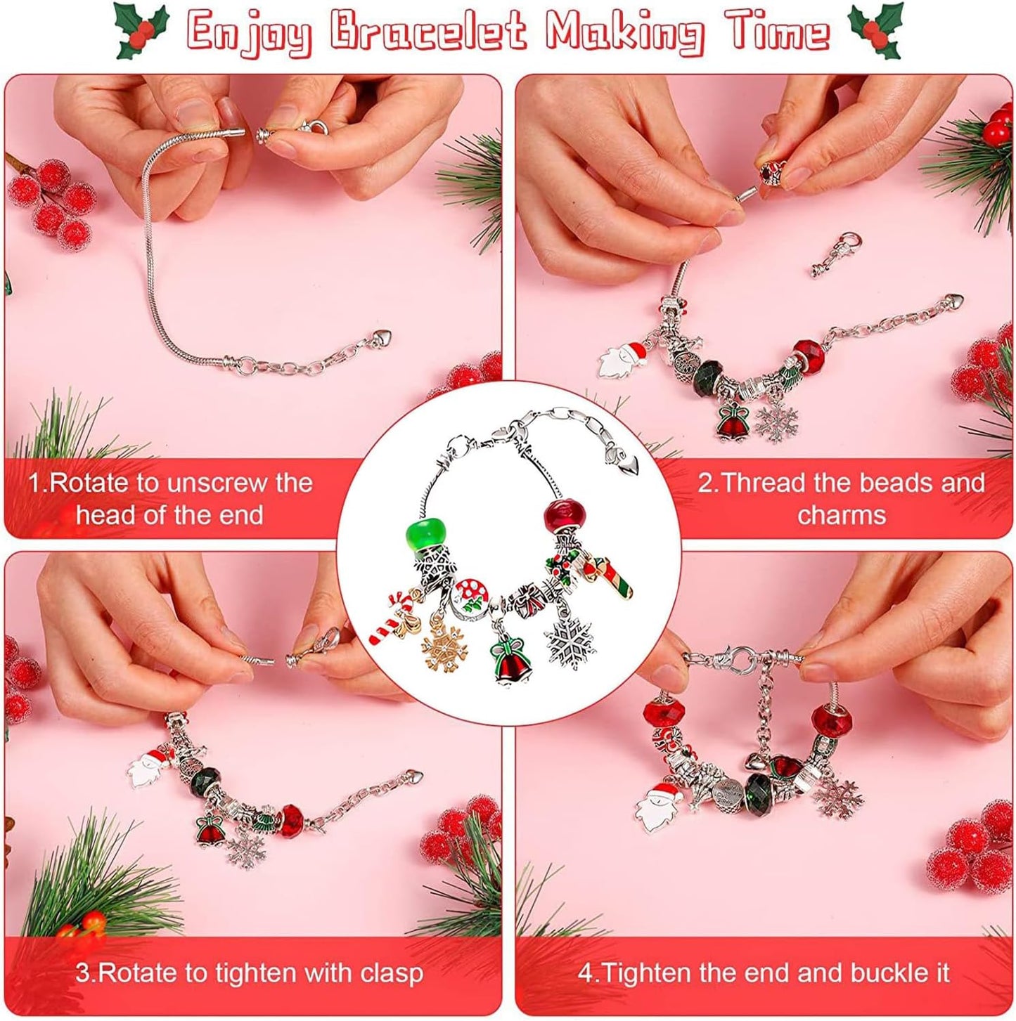 Skiennix Christmas Advent Calendar Bracelets 2024 - 24-Day Countdown with 22 Charm Beads & 2 Bracelets for Girls & Teens