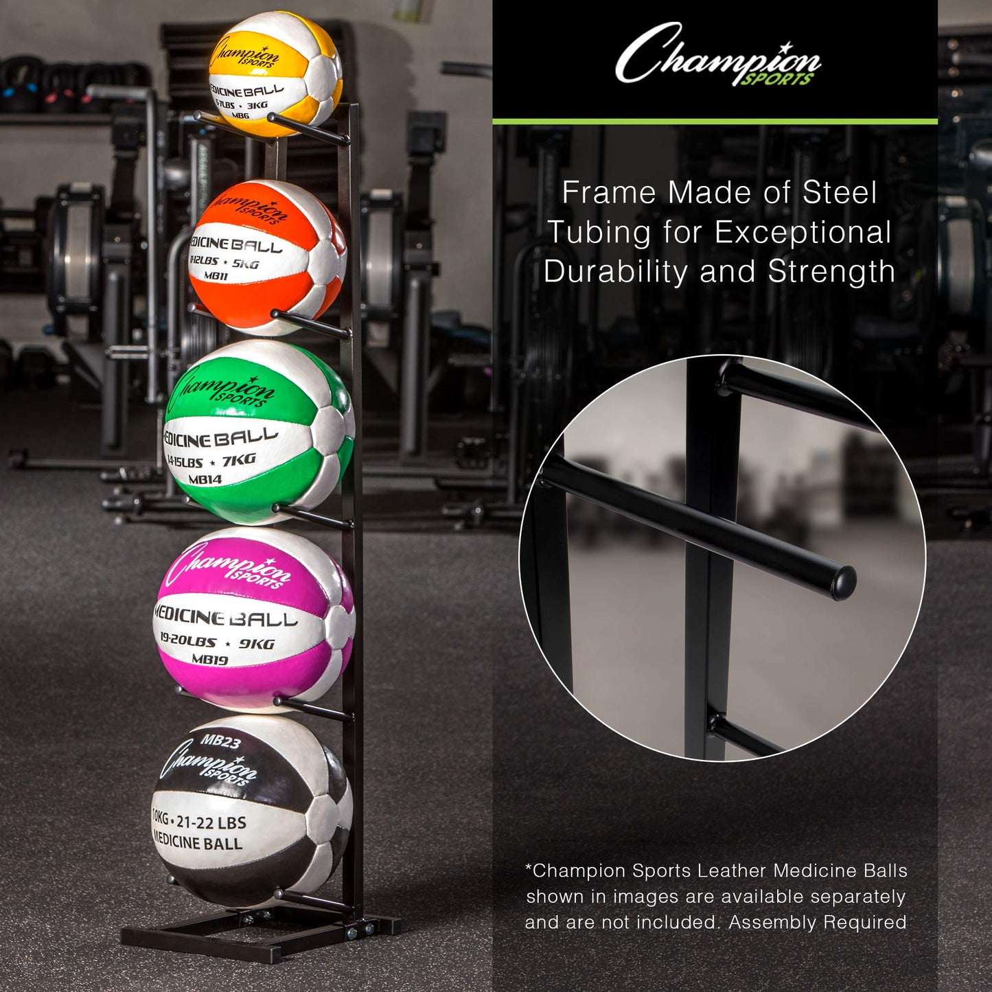 Champion Sports MBR1 Medicine Ball Tree Black, 14 Inch L X 11 Inch W X 52 Inch H