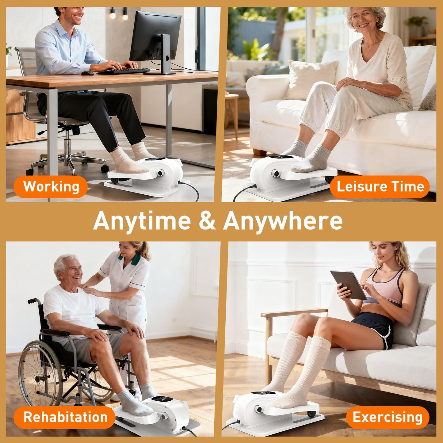 DamKee Under Desk Elliptical Exercise Machine, Electric Ellipse Leg Exerciser as Seen on TV, 15 Speeds Foot Exerciser While Sitting for Seniors, Portable Seated Pedal Exerciser for Home Office, Gifts