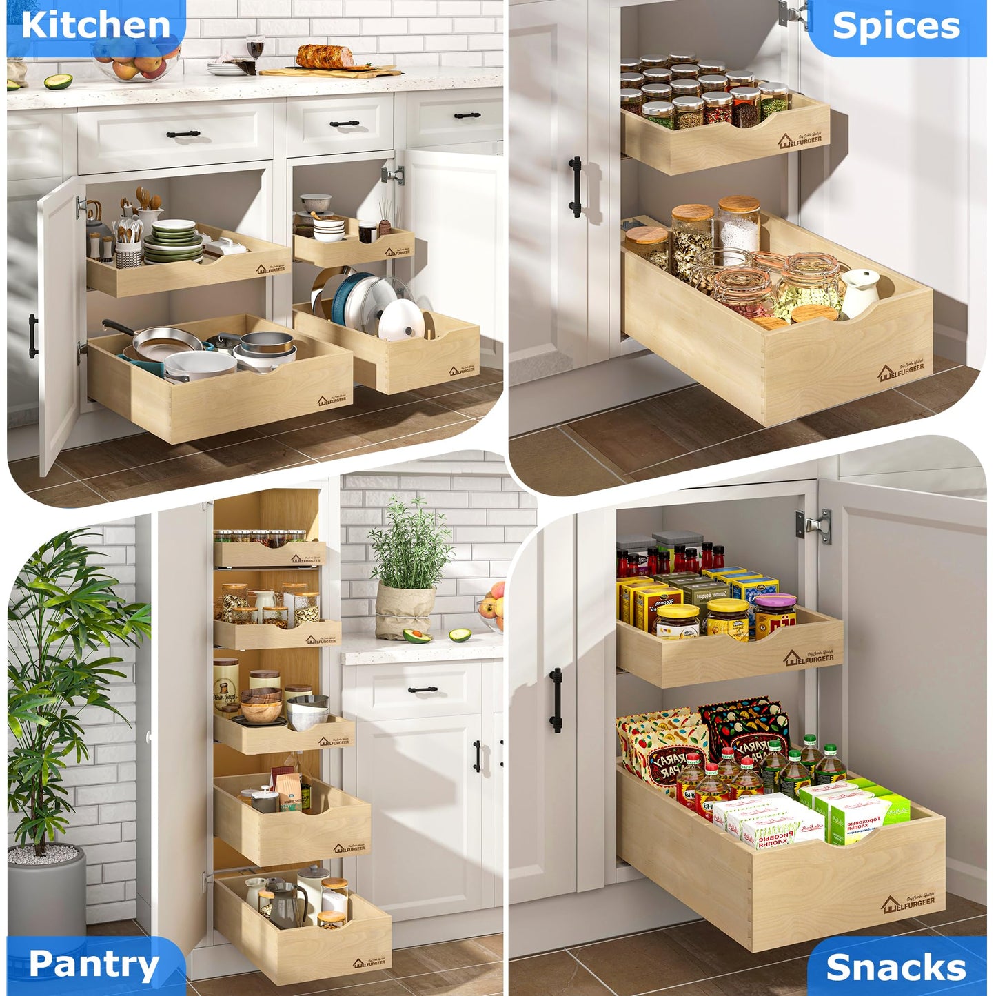 WelFurGeer Soft Close Pull Out Drawers for Cabinets, 20" W x 21" D Pull Out Cabinet Drawer with Heavy Duty Slides, Pull Out Cabinet Organizer, Cabinet Drawers Slide Out, Pull-Out Home Organizers