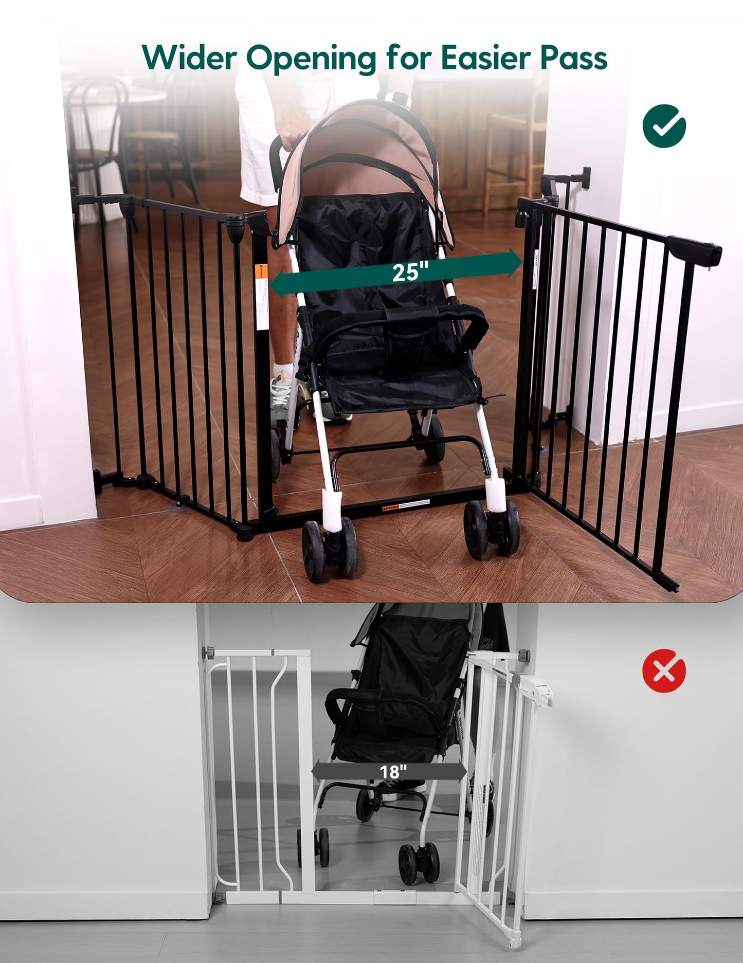 Babelio 72" Extra Wide Baby Gate, 30” Tall Auto Close Dog Fence for Stairs Kitchen Doorways Fireplace, Hardware Mounted Pet Gate Indoor, Foldable 3 Metal Panels, AdaptiZone Series, Black