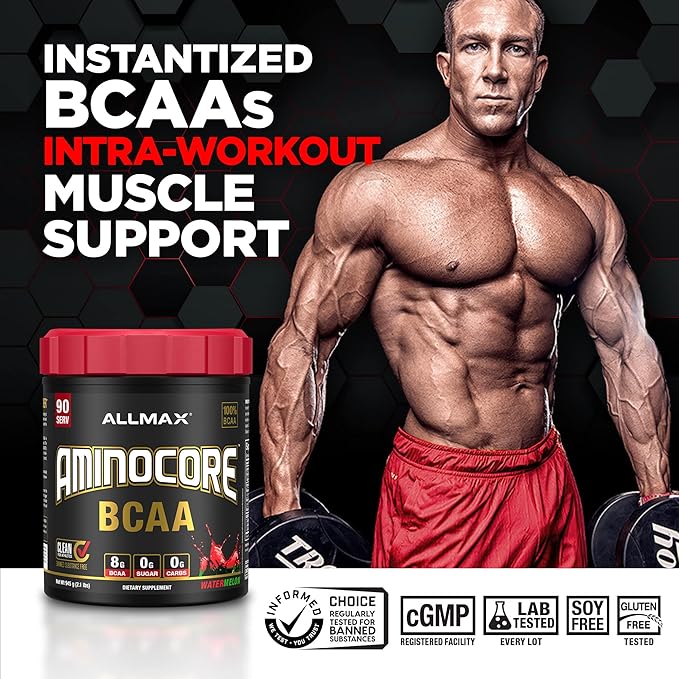 ALLMAX Nutrition AMINOCORE BCAA Powder, 8.18 Grams of Amino Acids, Intra and Post Workout Recovery Drink, Gluten Free, Watermelon, 945 g