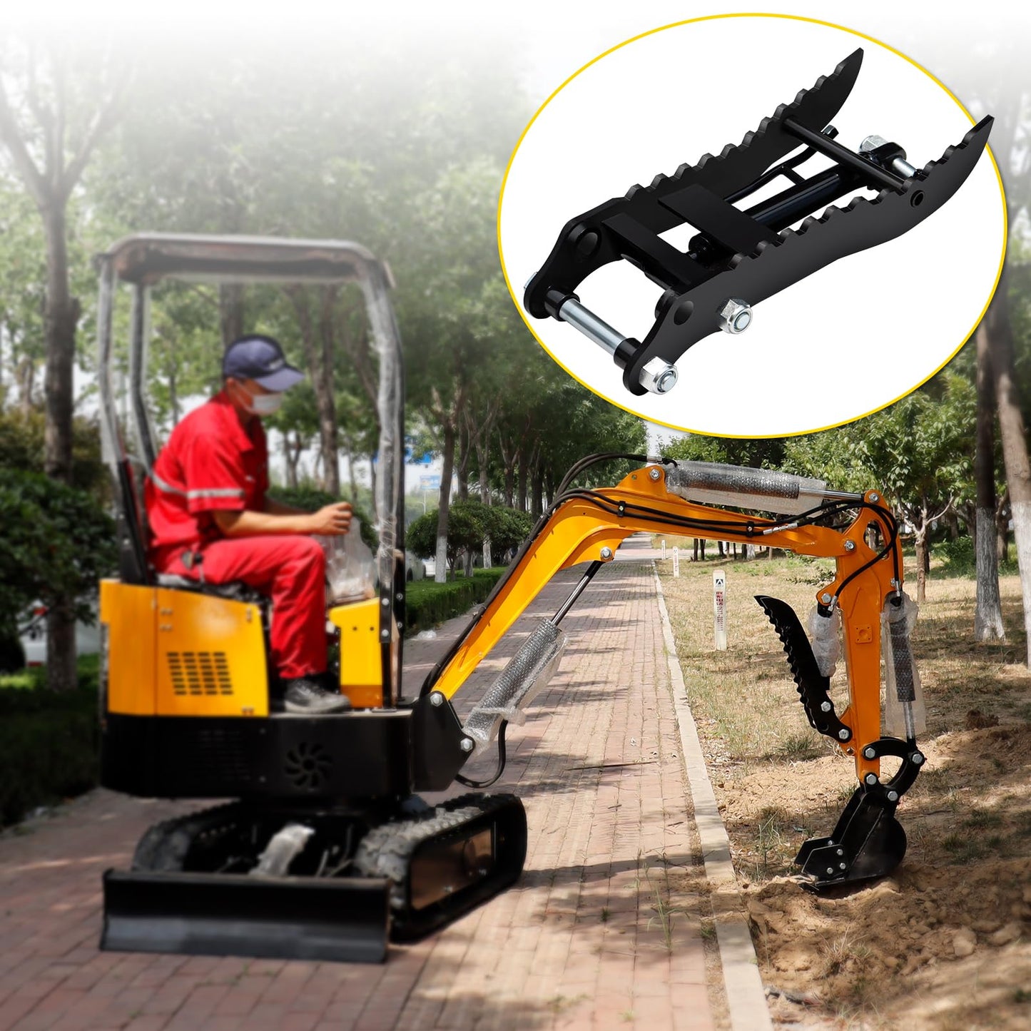 DANWIWEE Hydraulic Thumb Clip For Mini Excavators Attachments, Metal Grab Clip Thumb with 2*M14 Hoses for Single Hole Hydraulic Thumb Clip without L-Shaped Bracket
