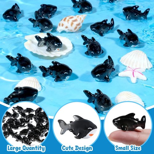 Exasinine Miniature Shark Figurines - 30 Pcs Resin DIY Accessories for Fish Tanks & Fairy Gardens (Black)