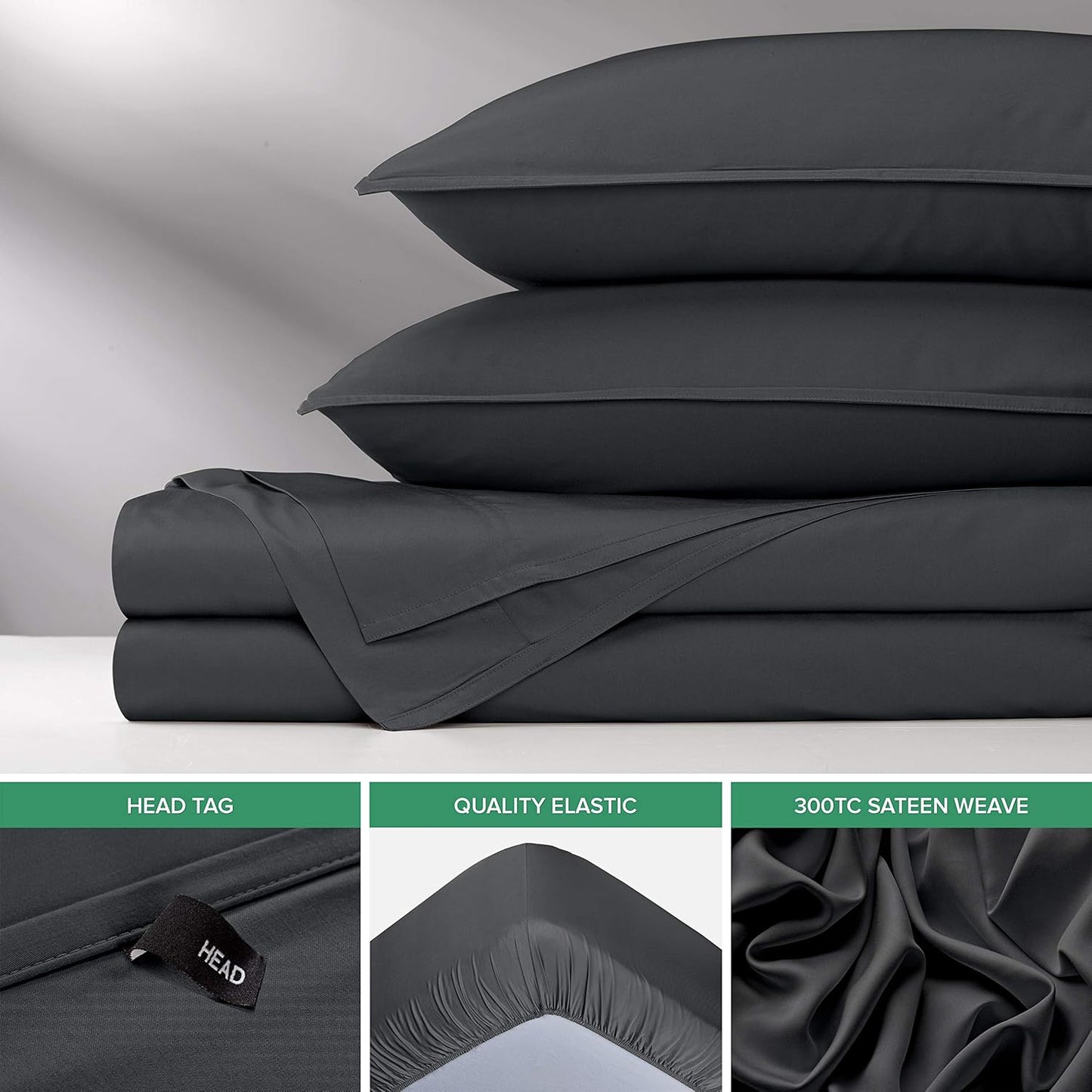 Pure Bamboo Split King Sheets - 100% Organic Viscose Bed Sheet Set, Soft & Cooling, Charcoal