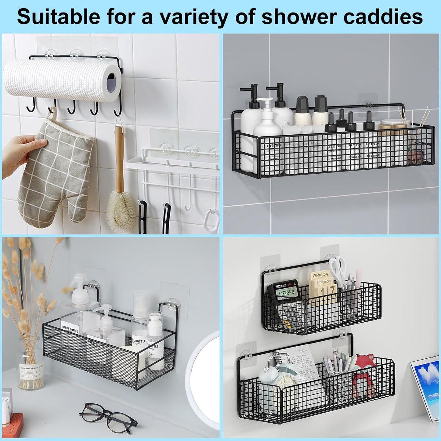 Vivinin Shower Caddy Adhesive Replacement - No Drilling Hooks for Bathroom & Kitchen | 15 Pack