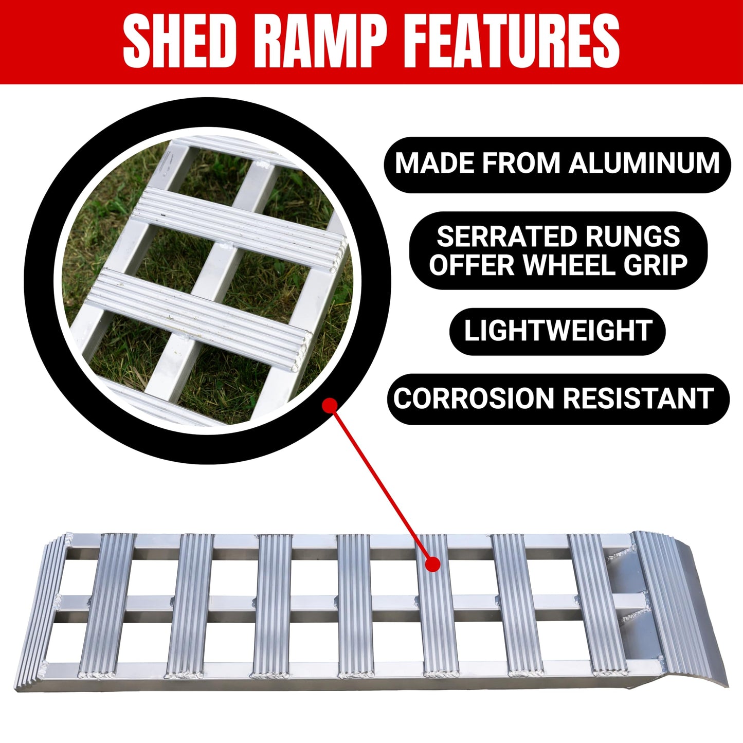 GEN-Y Hitch Aluminum Loading Ramps - Set of Two 40-Inch x 11-Inch Ramps for ATVs, Motorcycles, Mowers, Carts, and Sheds - 1,200 LBS. Combined Capacity with Serrated Rungs