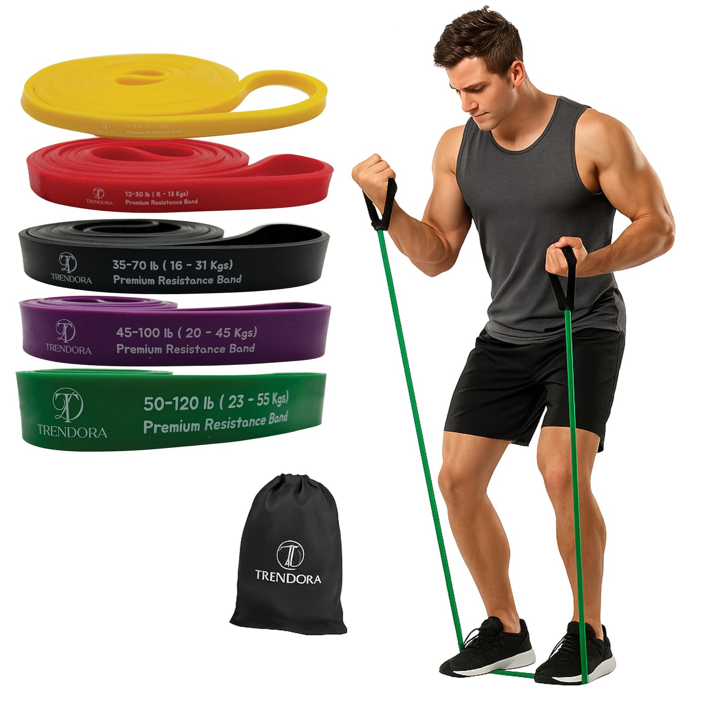 TRENDORA Premium Resistance Bands Set of 5, Exercise Bands, Workout Bands Set for Working Out with Handles for Men Women- Includes 2 Handles,2 Hooks,Storage Bags