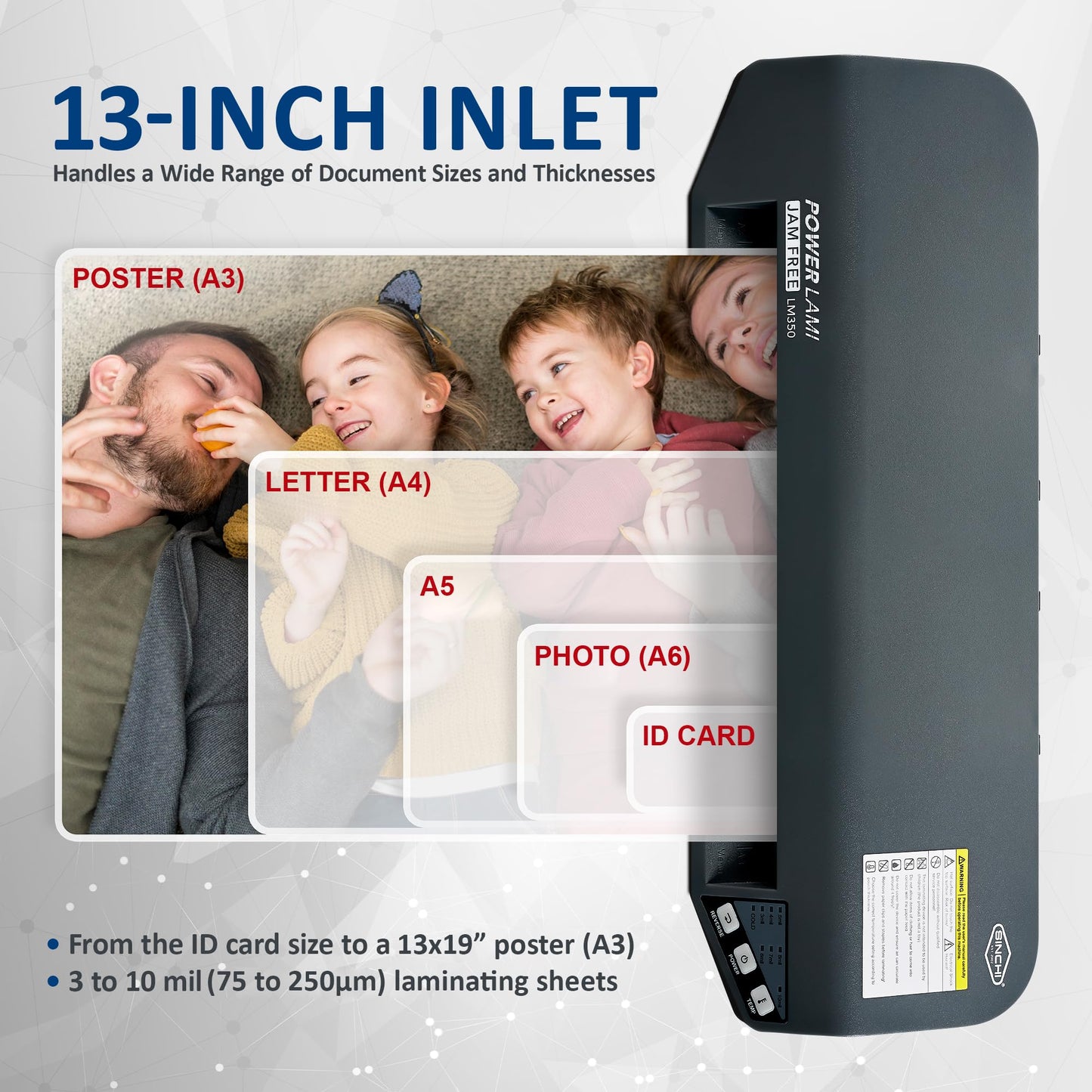 SINCHI 13" Commercial Laminator | 3–10 Mil, 4-Roller, 48s Warm-Up, 17s/Sheet, Heavy Duty No-Jam Design, Works with Cardstock & Dark Prints, Includes 10 Sheets, Ideal for Office, School & Business