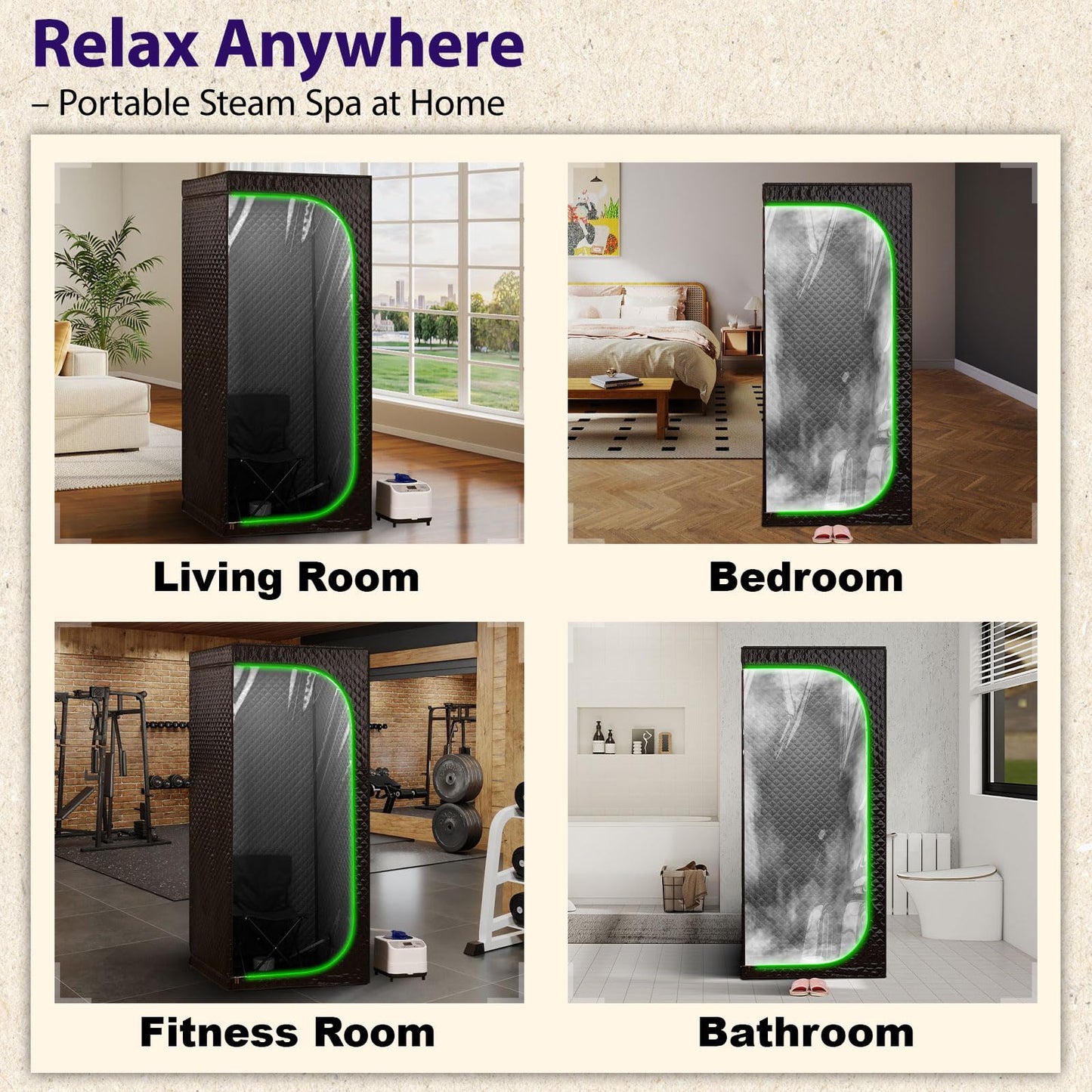 RRGFB Steam Sauna Tent for Home with Transparent Door, Portable Indoor Sauna with Powerful Steam Heating, Foldable Personal Spa for Relaxation (Single Rectangular,Black)