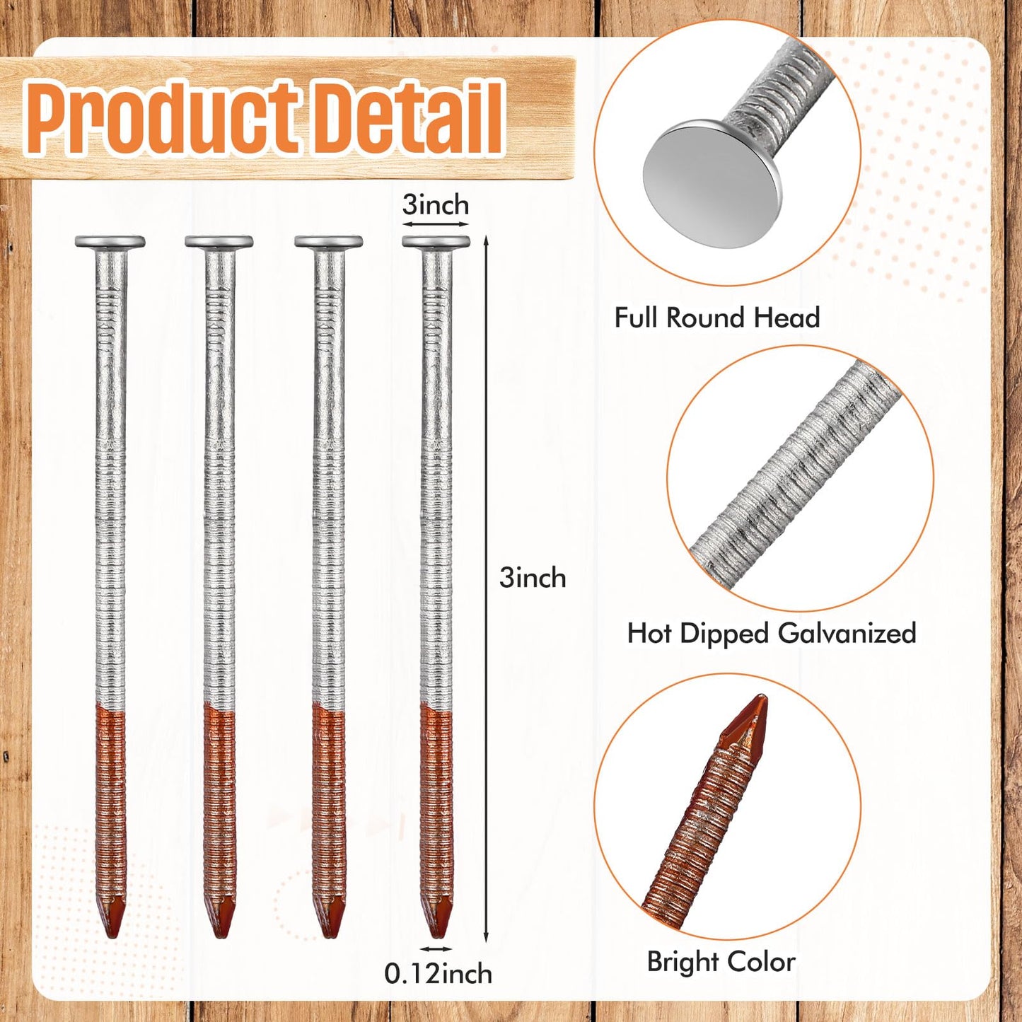 MorningRo 3000 Counts Hot Dipped Galavanized Framing Nails, 3 x 0.12 Inch, 21 Degree Round Head, Ring Shank for Use in All Pressure Treated Lumber