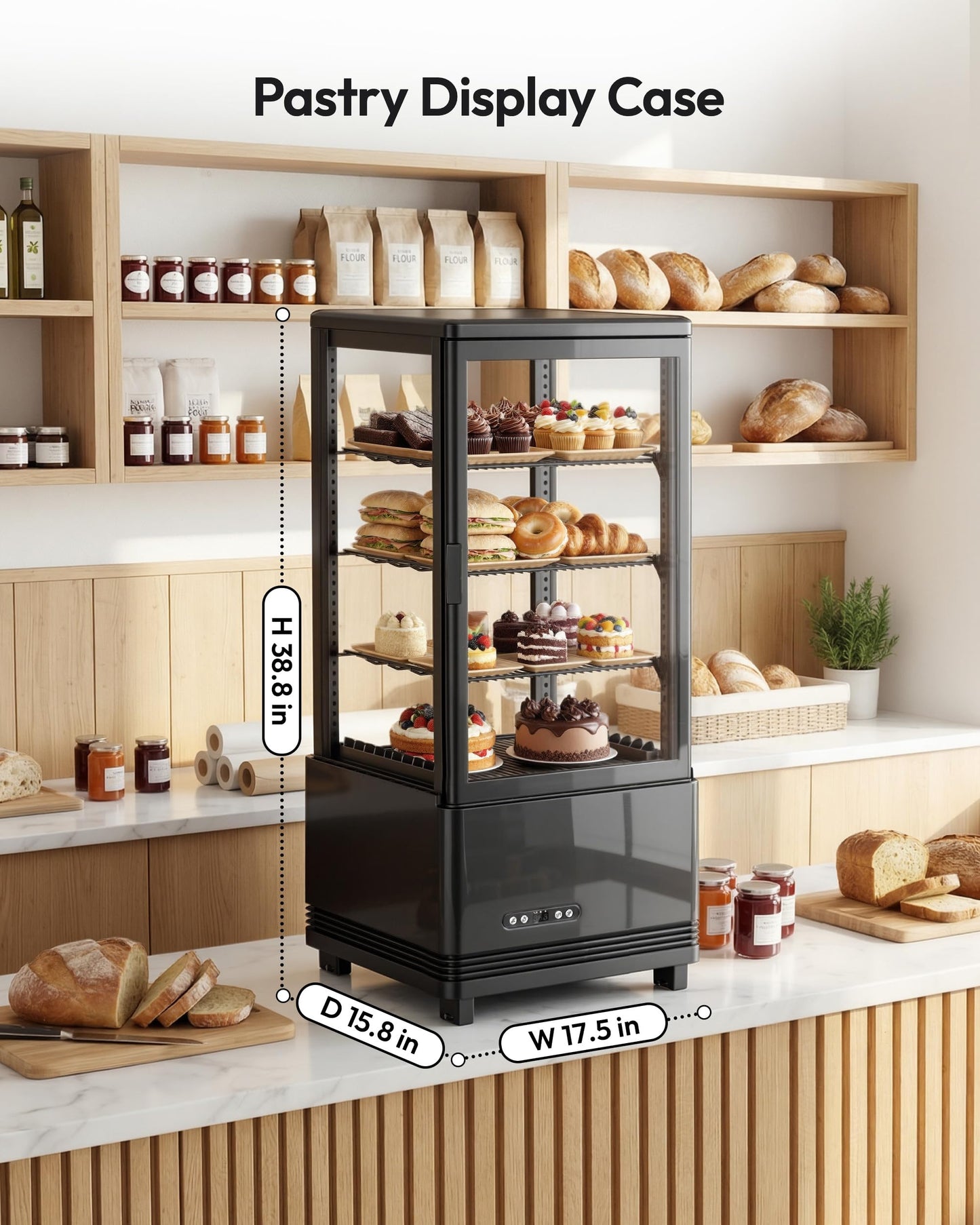 Commercial Refrigerator Countertop , ETL Certified Refrigerated Display Case 2.8 Cu.Ft / 78L, LED Lighted Display Refrigerator with Double Glass, Auto Defrost, Air Cooling for Bakery, Cafe, Store