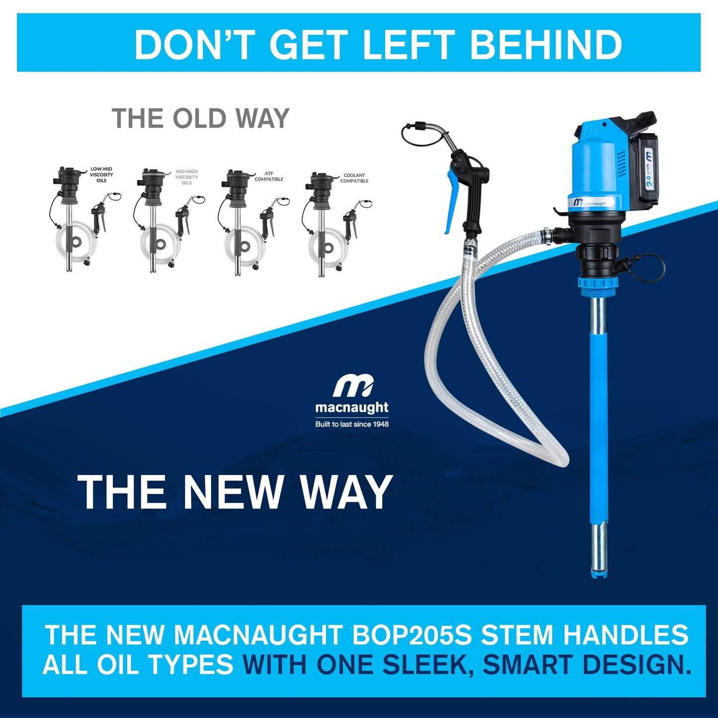 Macnaught BOP Battery Operated Oil Pumps - 16 to 55 Gallon, 5FT Hose, On-Demand Nozzle – for Oil, ATF, Coolant, Hydraulic Fluids – 2 Years Warranty (16-55 Gal Complete Starter Kit)