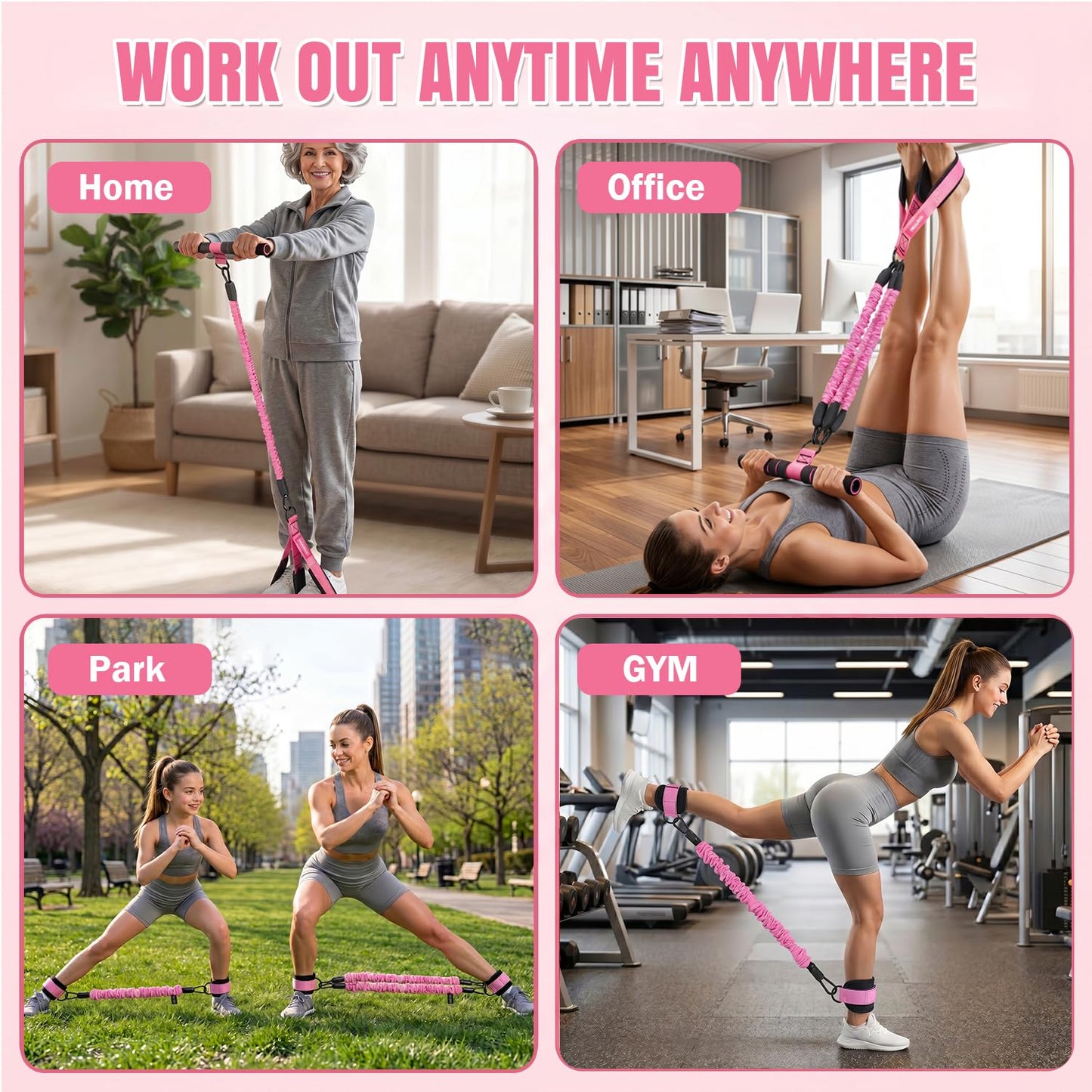 MEDETAYI Pedal Resistance Band 40/50/60 lbs with Handles and Ankle Cuffs, 3-Tube Adjustable Exercise Bands for Women’s Home Workout, Abs, Core, Arm, Leg and Hip Training