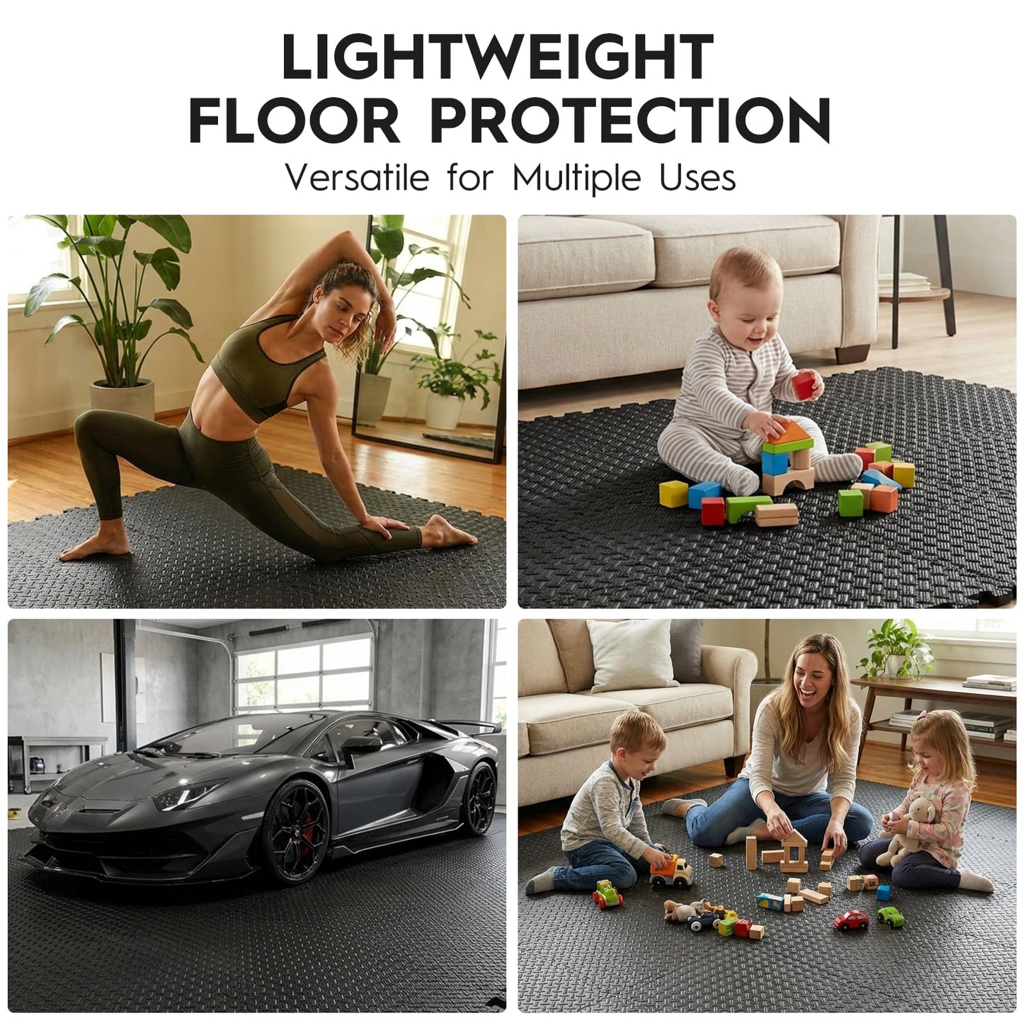 Haulcove 18 Tiles Puzzle Exercise Mat, EVA Interlocking Foam Floor Tiles, Non-Slip, Protective, Water-Resistant Flooring for Home Gym & Workout Equipment, 12.6" x 12.6" x 0.4", 18 Sq Ft, Black