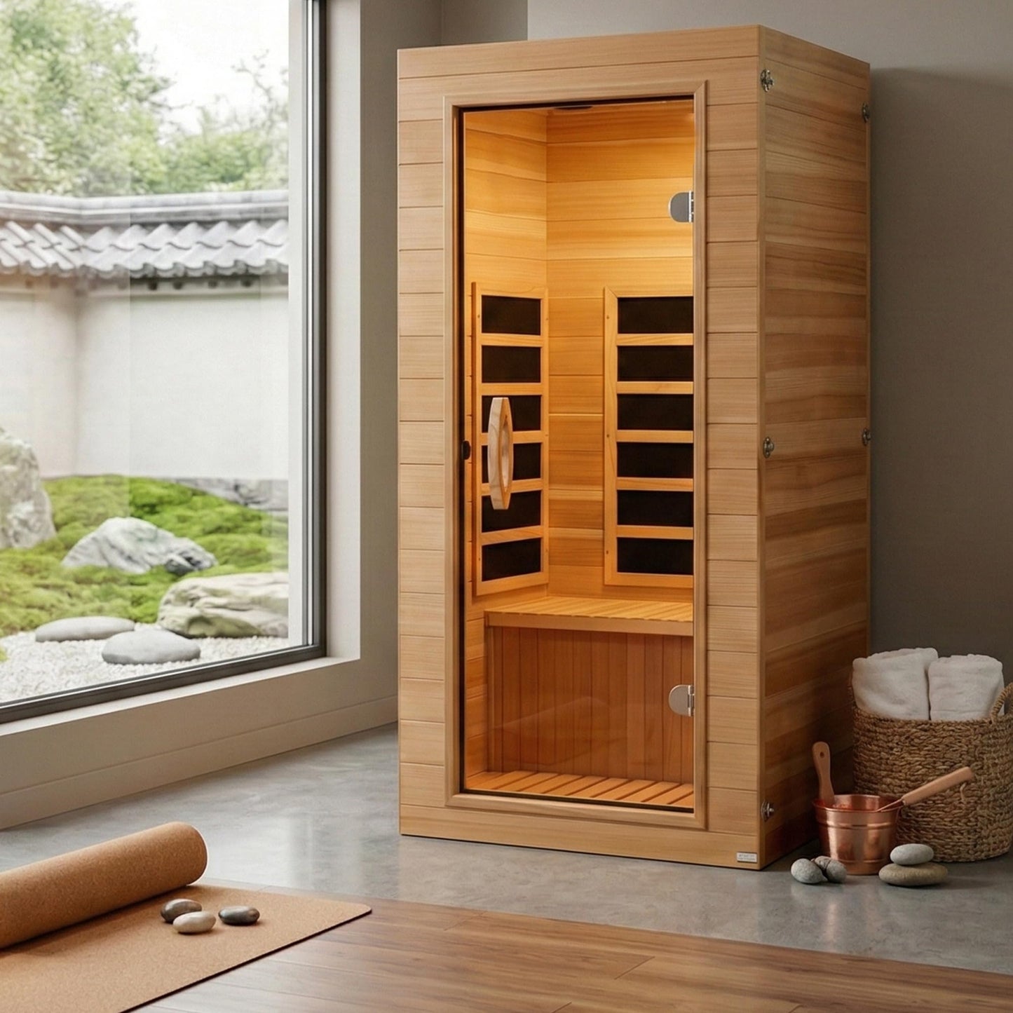 DYNAMIC SAUNAS Elite 1 Person Compact Ultra Low EMF FAR Infrared Sauna with Red Light Therapy & Bluetooth Speakers - Personal Indoor for Home & Gym