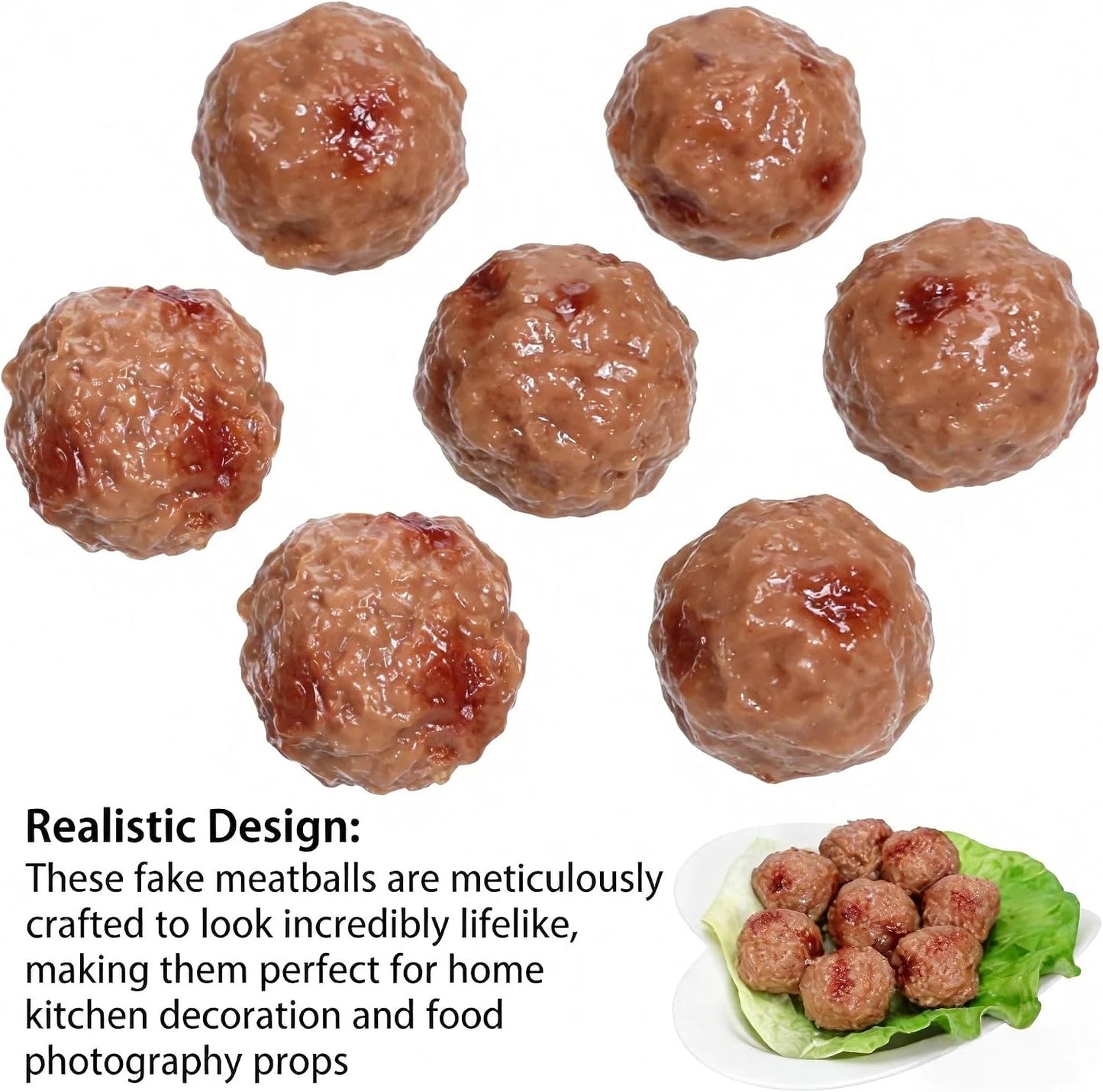 VOSCHOIX 16Pcs Realistic Artificial Meatballs, Simulated Beef Balls Beef Meatball Restaurant Prop PVC Realistic Food