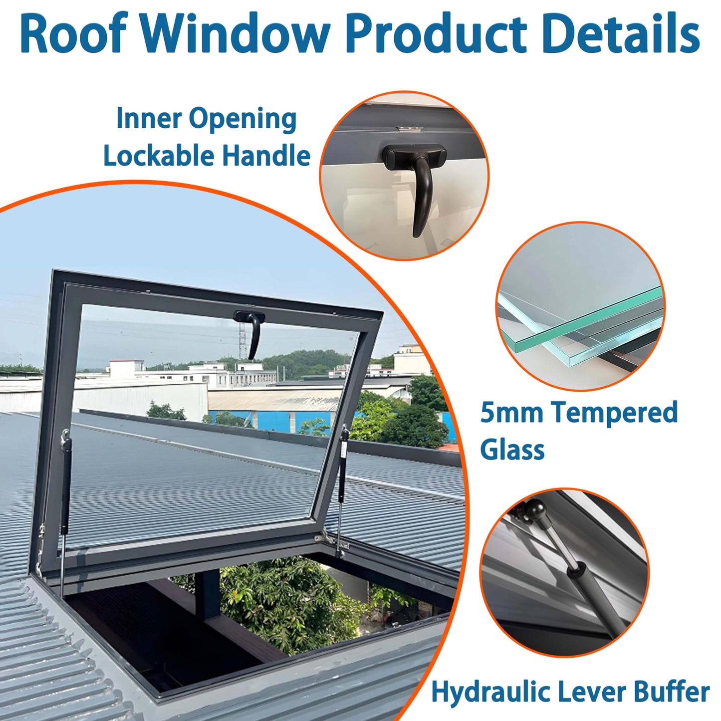 Skylight Window Tempered Glass Roof Cover with Aluminum Frame & Hydraulic Rod for Basement, Sunroom, Outdoor, Attic – Enhance Natural Light & Airflow