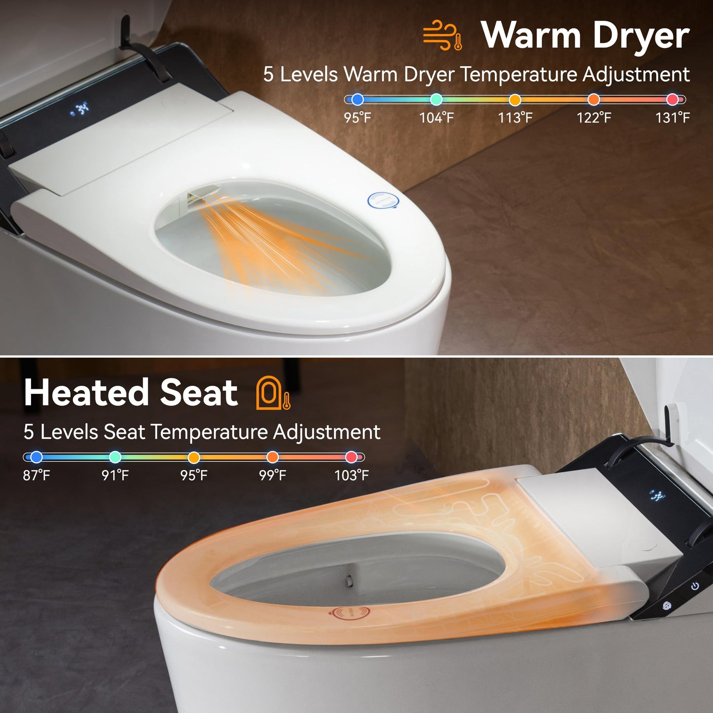 Smart Toilet with Bidet Built in,Smart Toilet with Tank,Dual Auto Flush,Foam Dispenser,Deodorization,Foot Sensor,Blackout Flush,Heated Seat,Warm Water,Bidet Toilet for Modern Bathroom,Night Light
