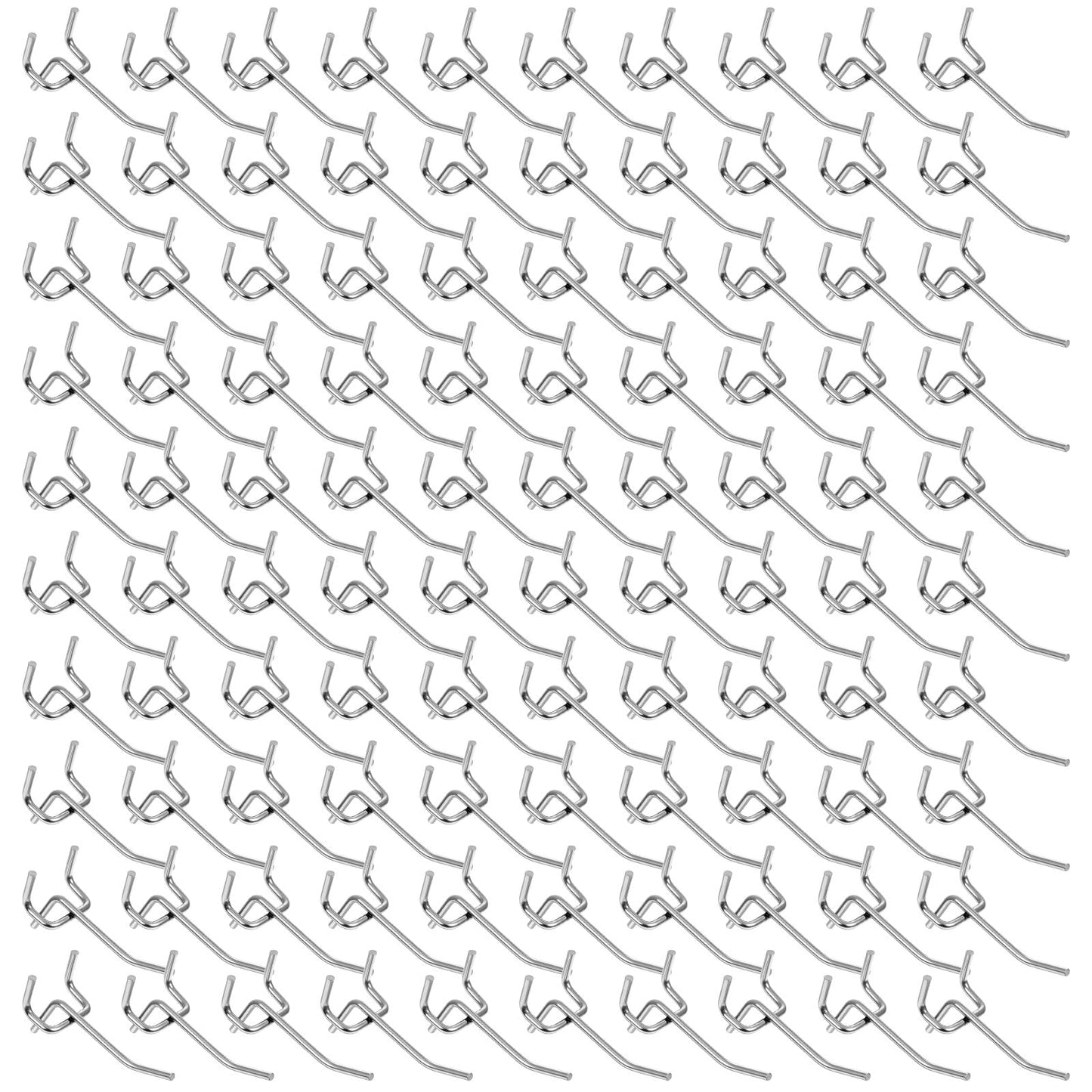 Meyeyaia 100 Pcs Pegboard Hooks 2 Inch Peg Board Shelving Hooks Peg Board Organizer Accessories Pegboard Wall Display Hanging Holders for 1/8 and 1/4 Garage Storage Organizer Tools (Silver)